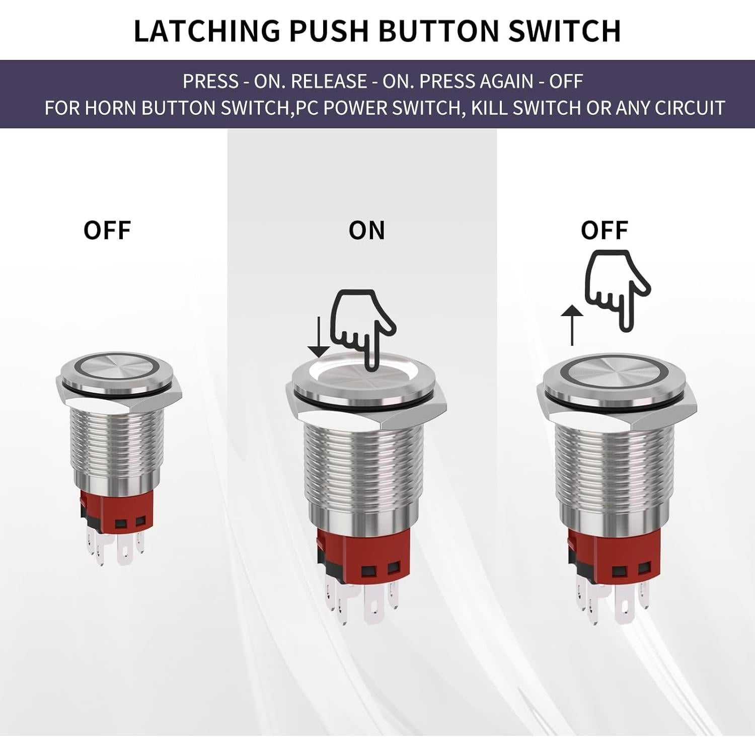 Interruptor pulsador 16mm KERWINN 12V 1NO 1NC con luz