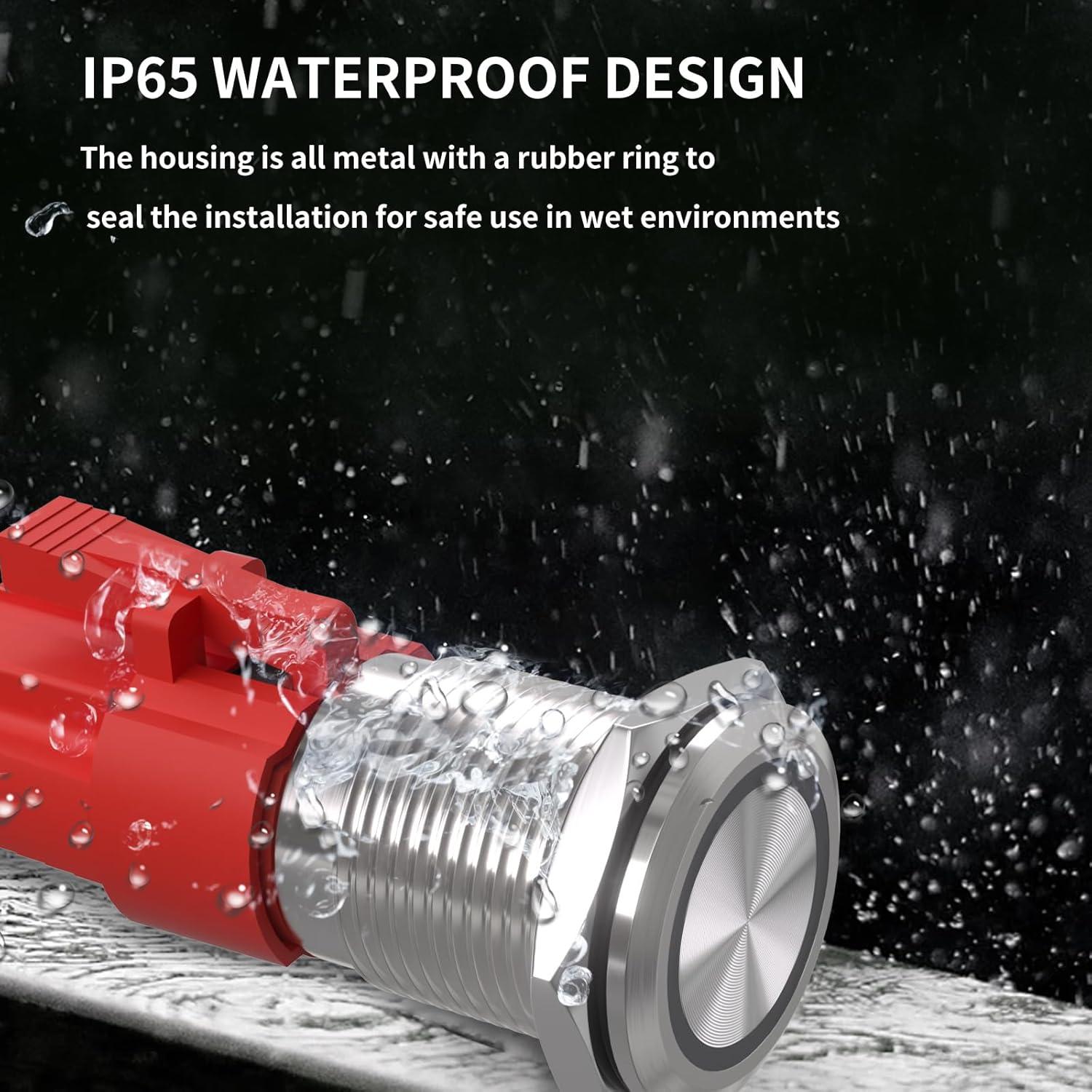 Interruptor pulsador 16mm KERWINN 12V 1NO 1NC con luz