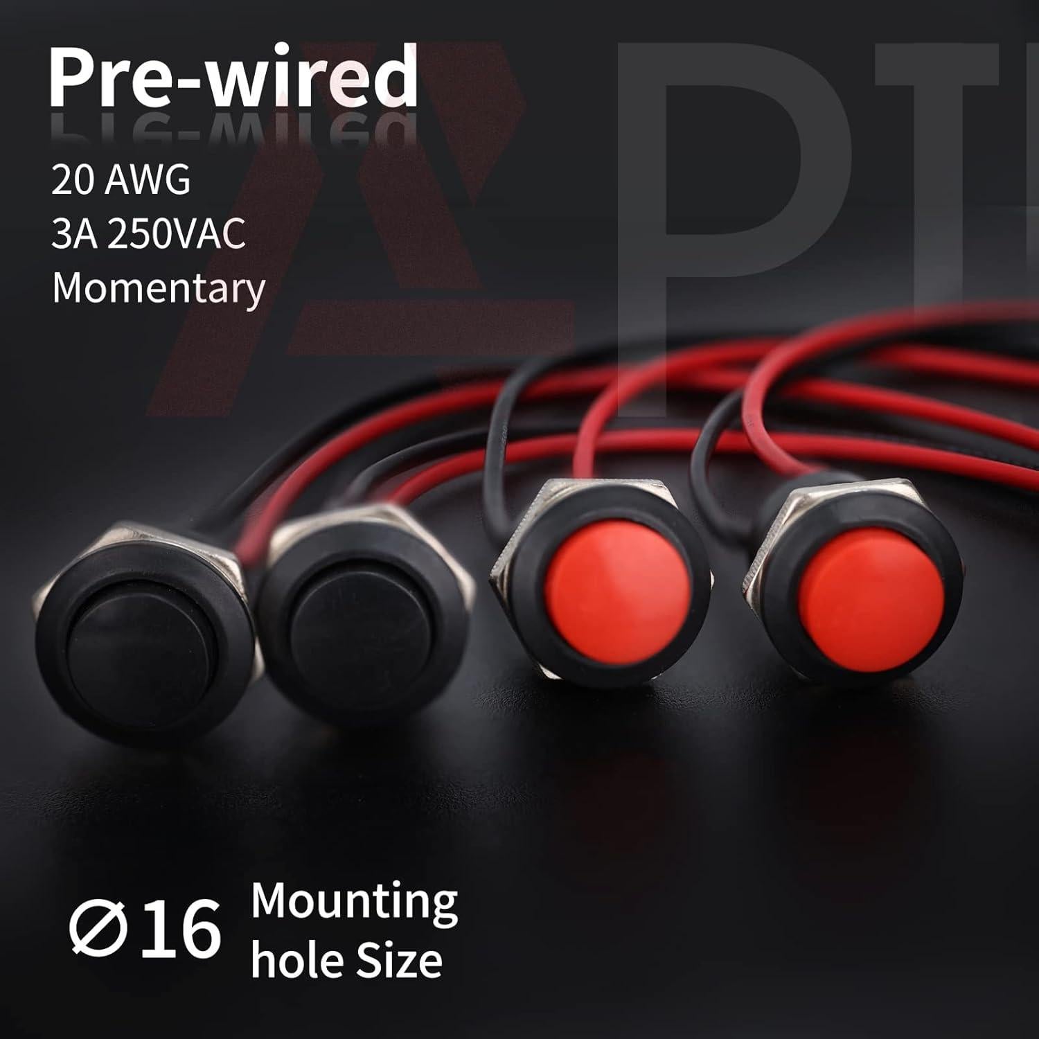 Interruptor de Botón Momentáneo APIELE R13-507 16mm 6 Pcs Negro