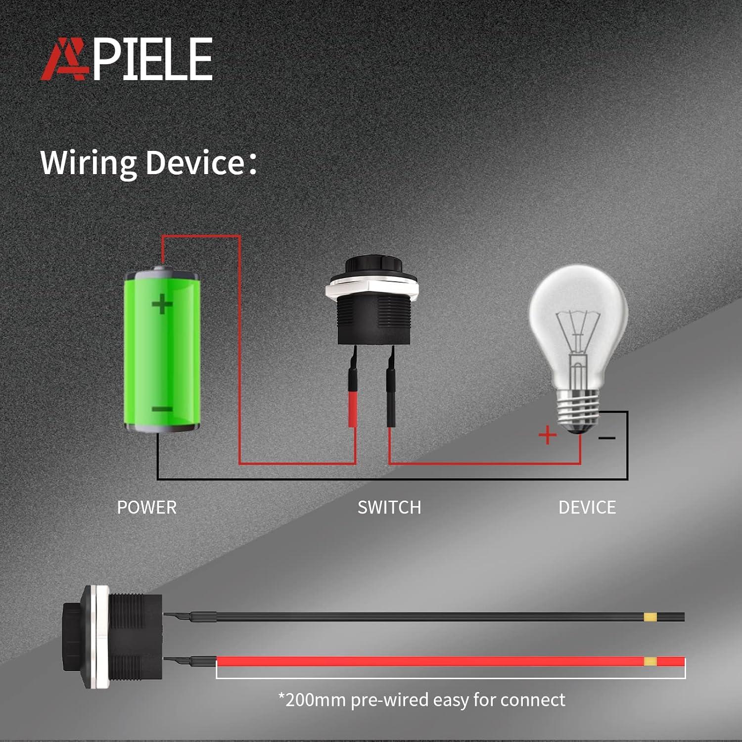 Interruptor de Botón Momentáneo APIELE R13-507 16mm 6 Pcs Negro