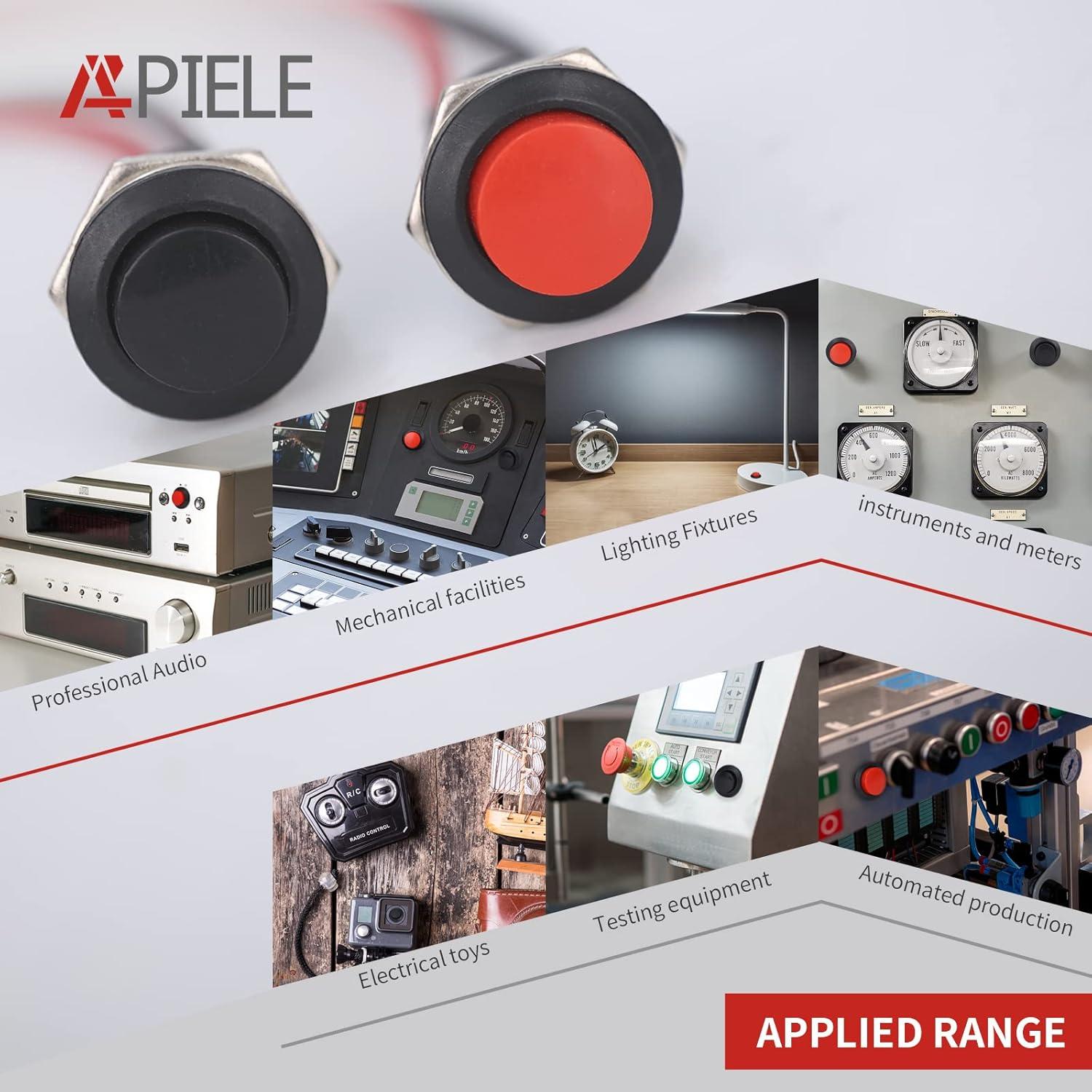 Interruptor de Botón Momentáneo APIELE R13-507 16mm 6 Pcs Negro