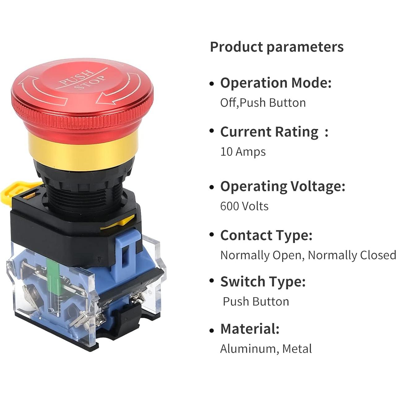 Botón de Parada de Emergencia MARSTEK 22mm IP67 10A 440V