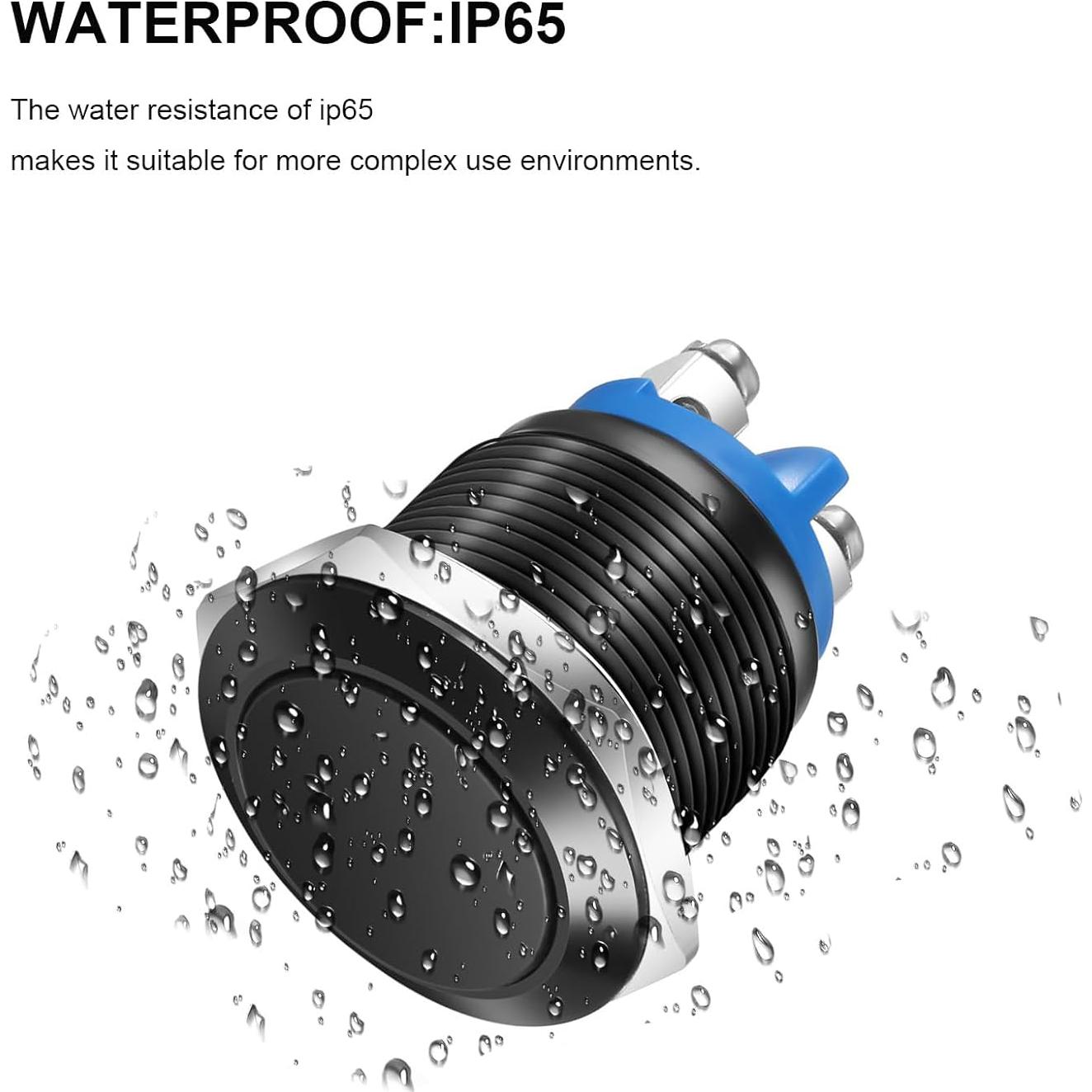 Interruptor Momentáneo IP65 22mm 3A 12V 24V 36V 110V 250V Aluminio Negro