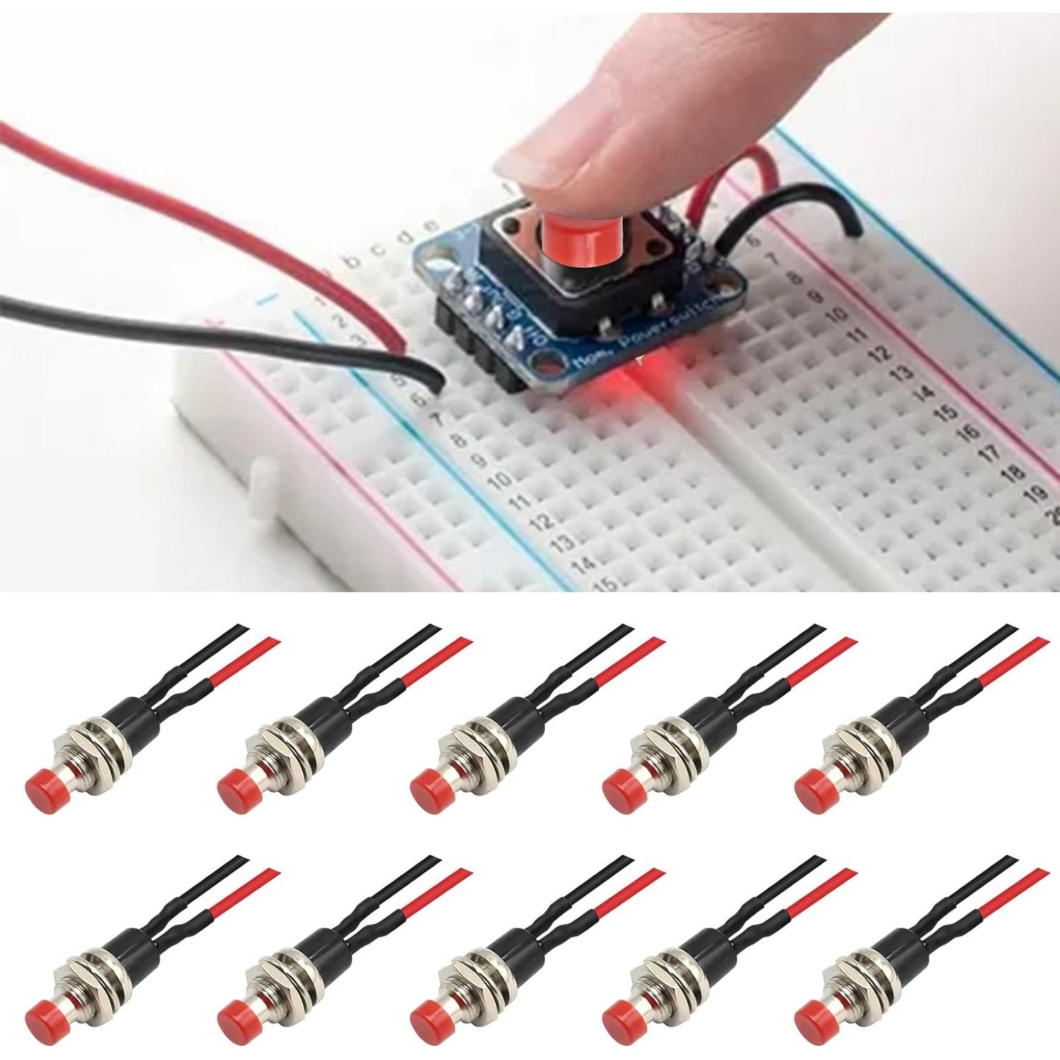 10 Interruptores de Botón Momentáneo Vkinman 1A 250V CA Rojo