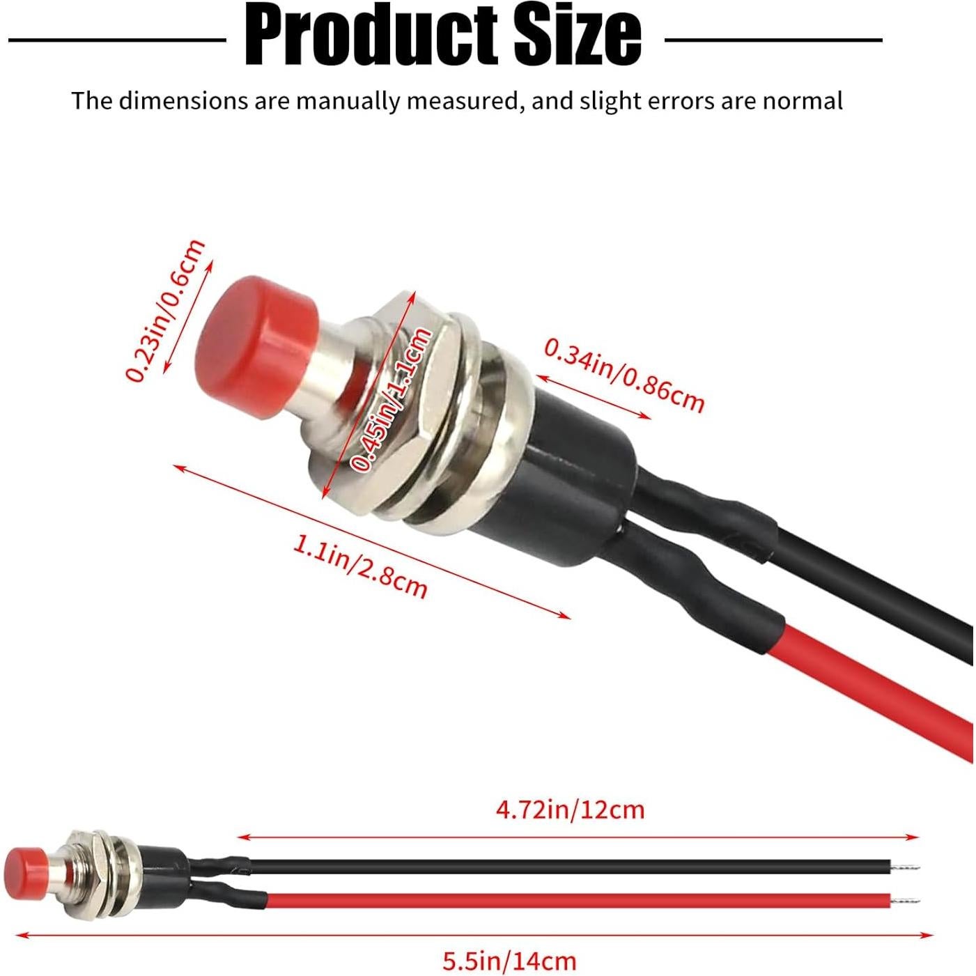10 Interruptores de Botón Momentáneo Vkinman 1A 250V CA Rojo