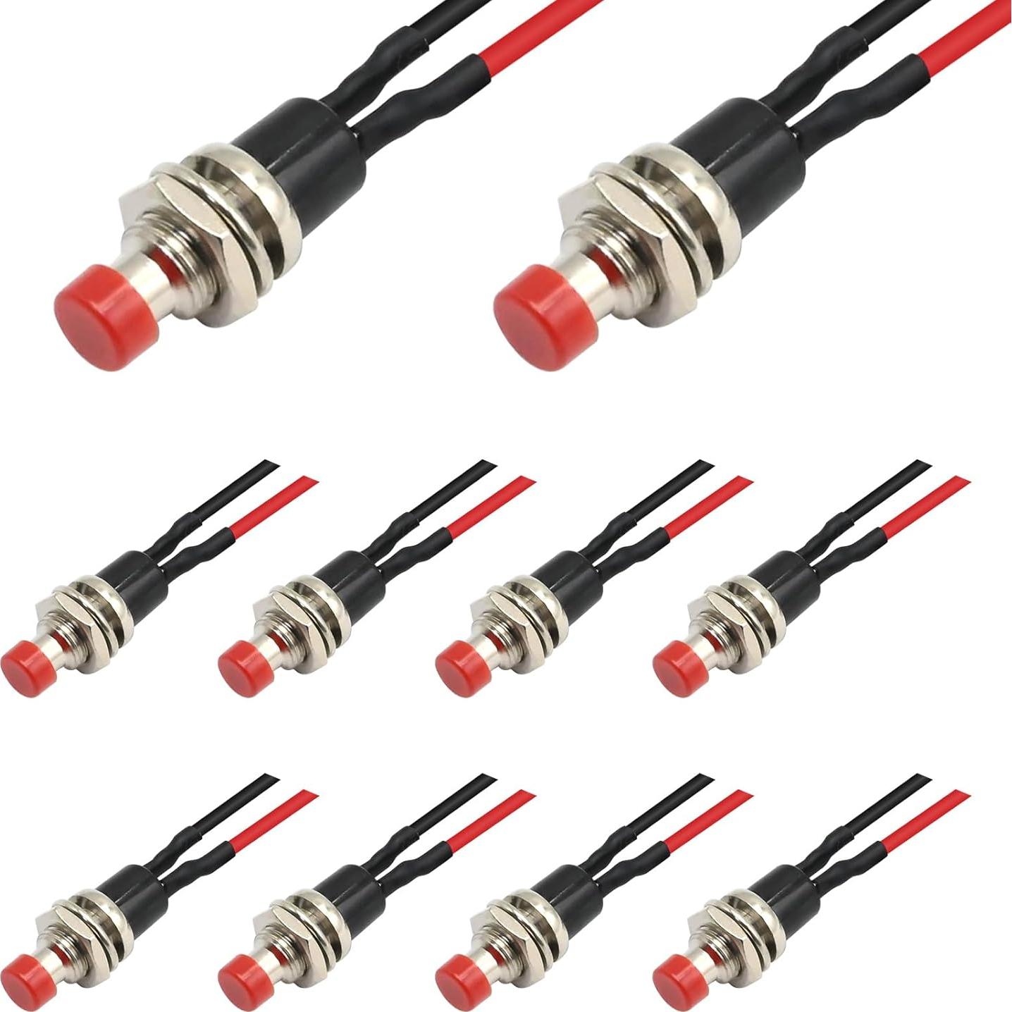 10 Interruptores de Botón Momentáneo Vkinman 1A 250V CA Rojo