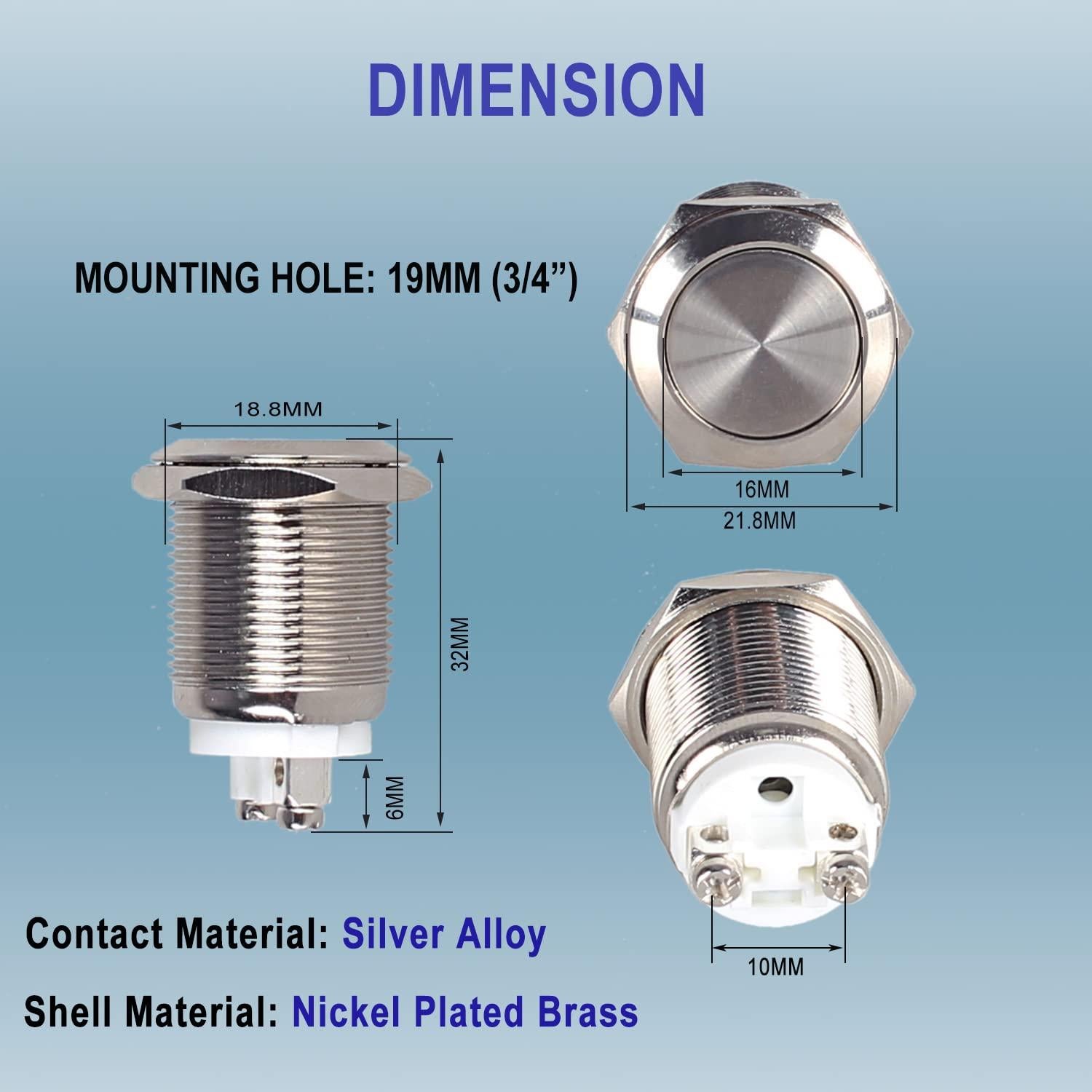 Paquete de 2 Interruptores Metálicos Impermeables DMWD 19mm