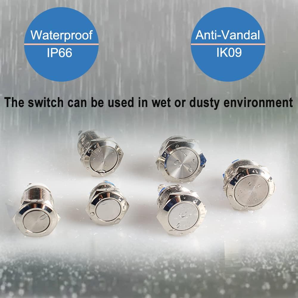 Paquete de 2 Interruptores Metálicos Impermeables DMWD 19mm