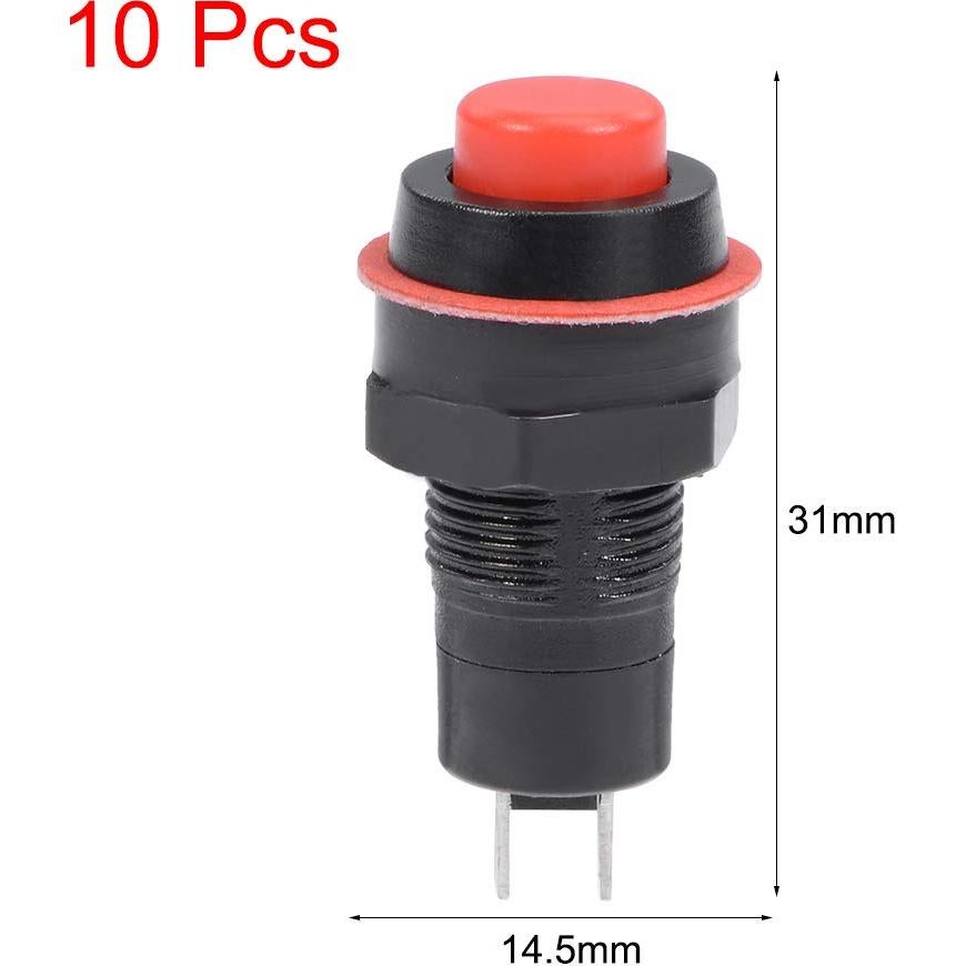 Interruptor de Botón Pulsador Uxcell 10mm Rojo SPST 10pcs