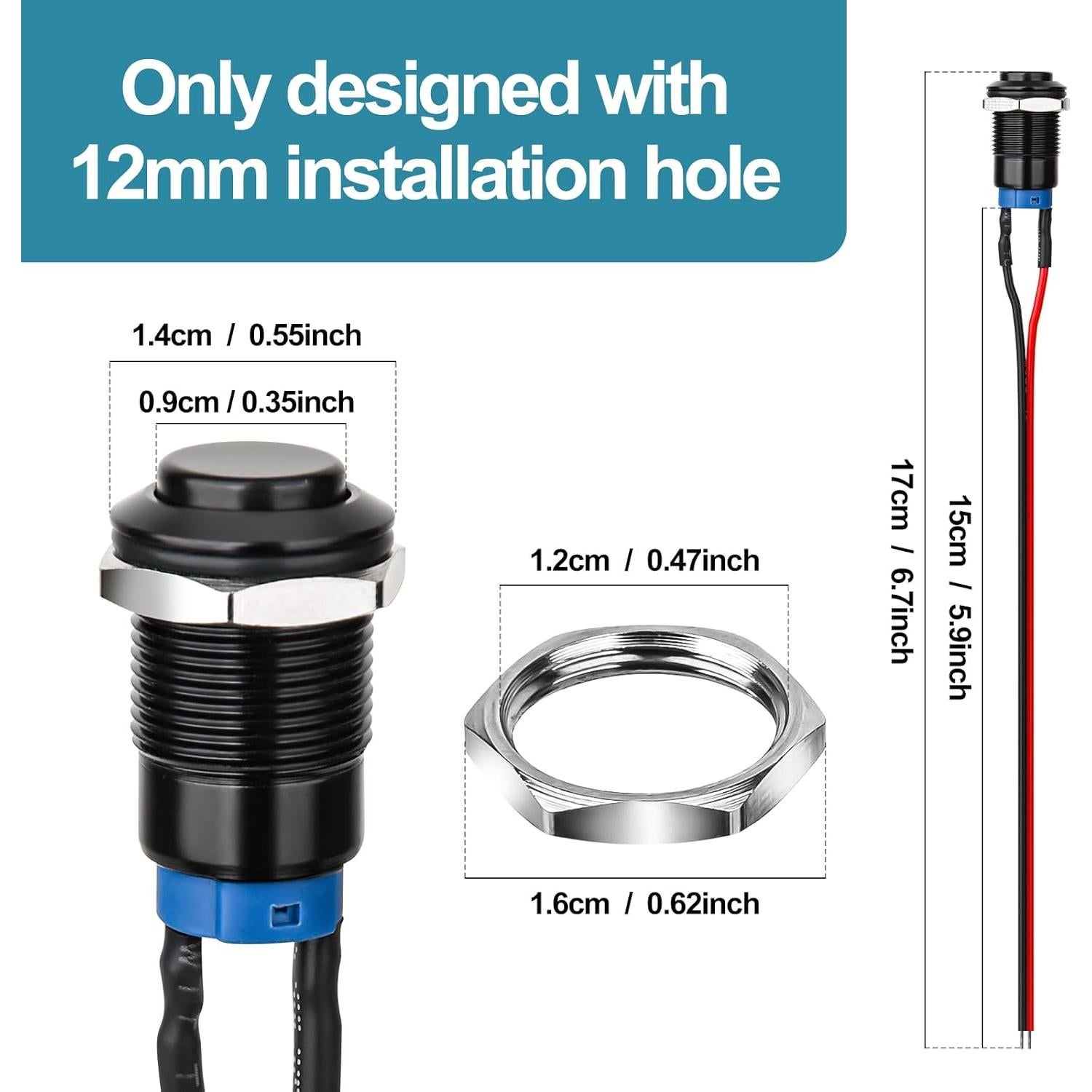 Interruptor pulsador 12mm AccEncyc - IP66, 10PCS, 3A 250V