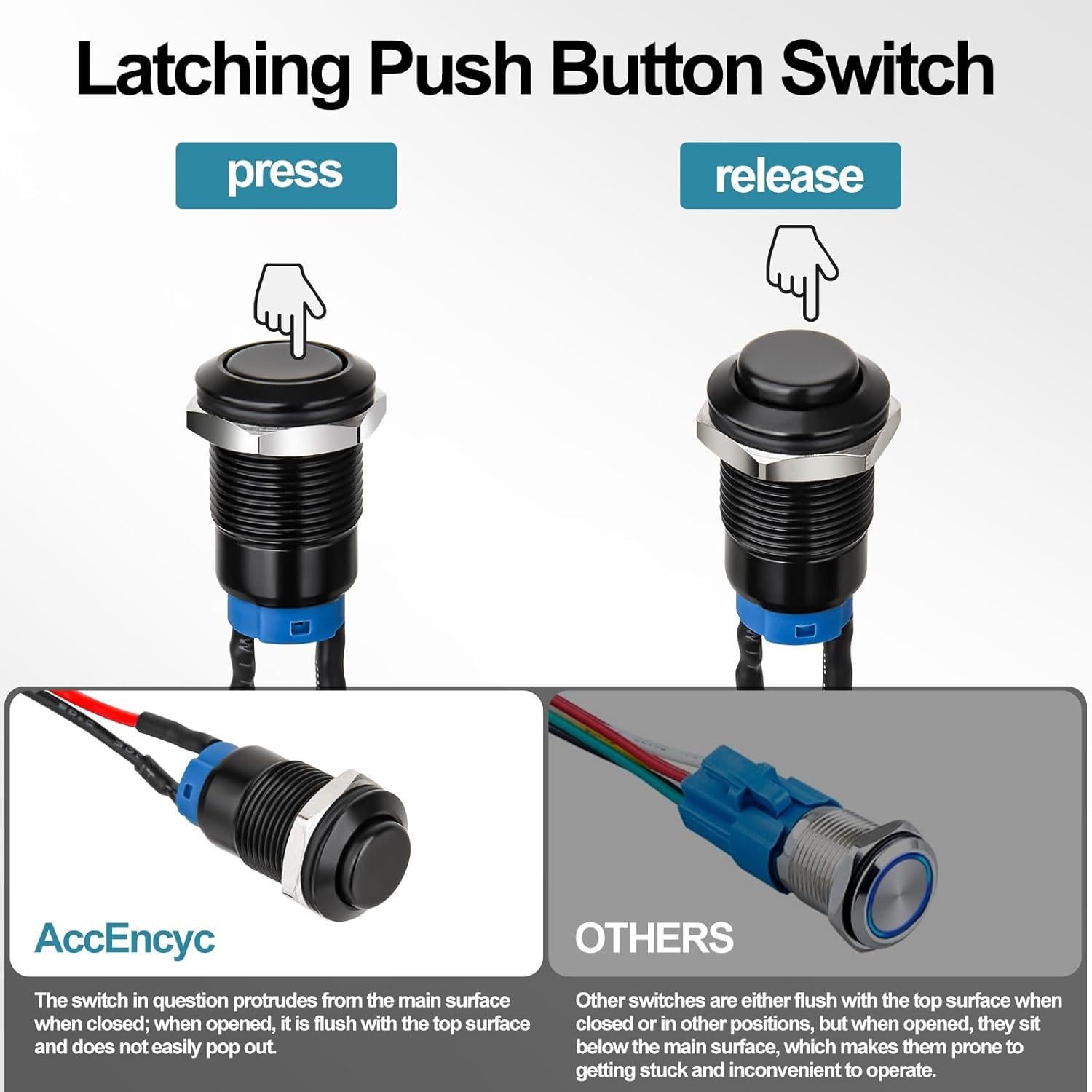 Interruptor pulsador 12mm AccEncyc - IP66, 10PCS, 3A 250V