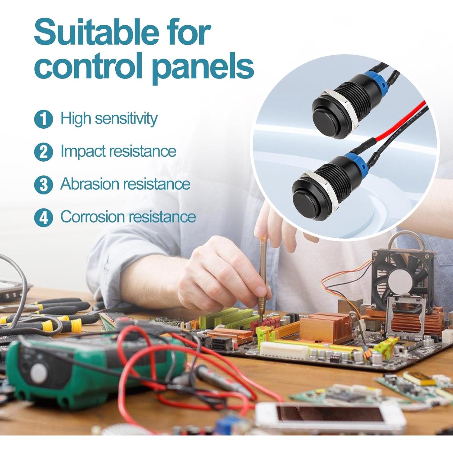 Interruptor pulsador 12mm AccEncyc - IP66, 10PCS, 3A 250V