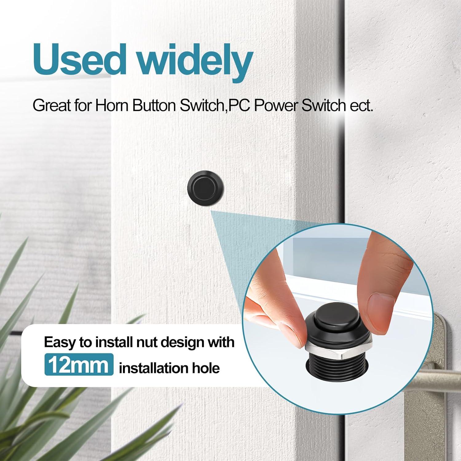 Interruptor pulsador 12mm AccEncyc - IP66, 10PCS, 3A 250V