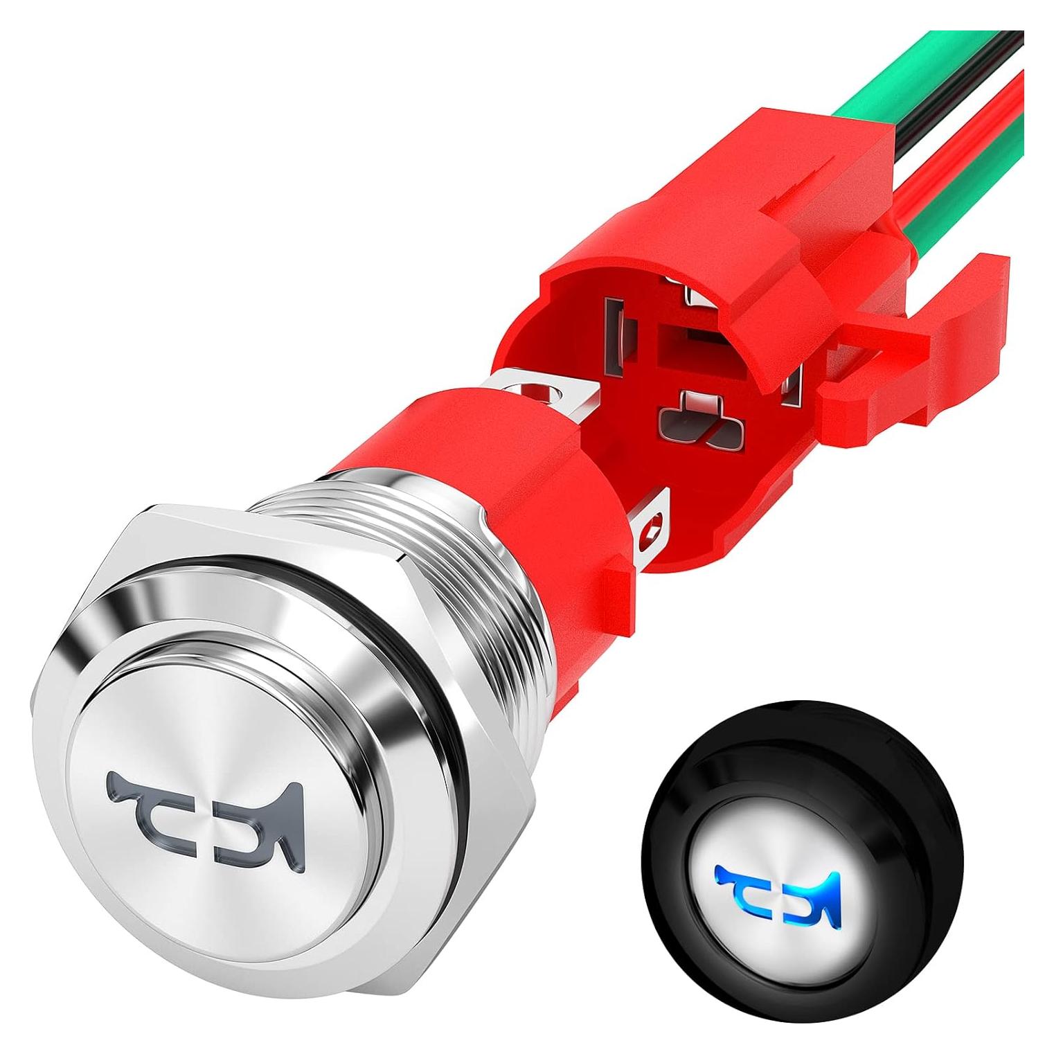 Interruptor de Botón de Cuerno Joinfworld 12V 20A Acero Inoxidable LED Azul
