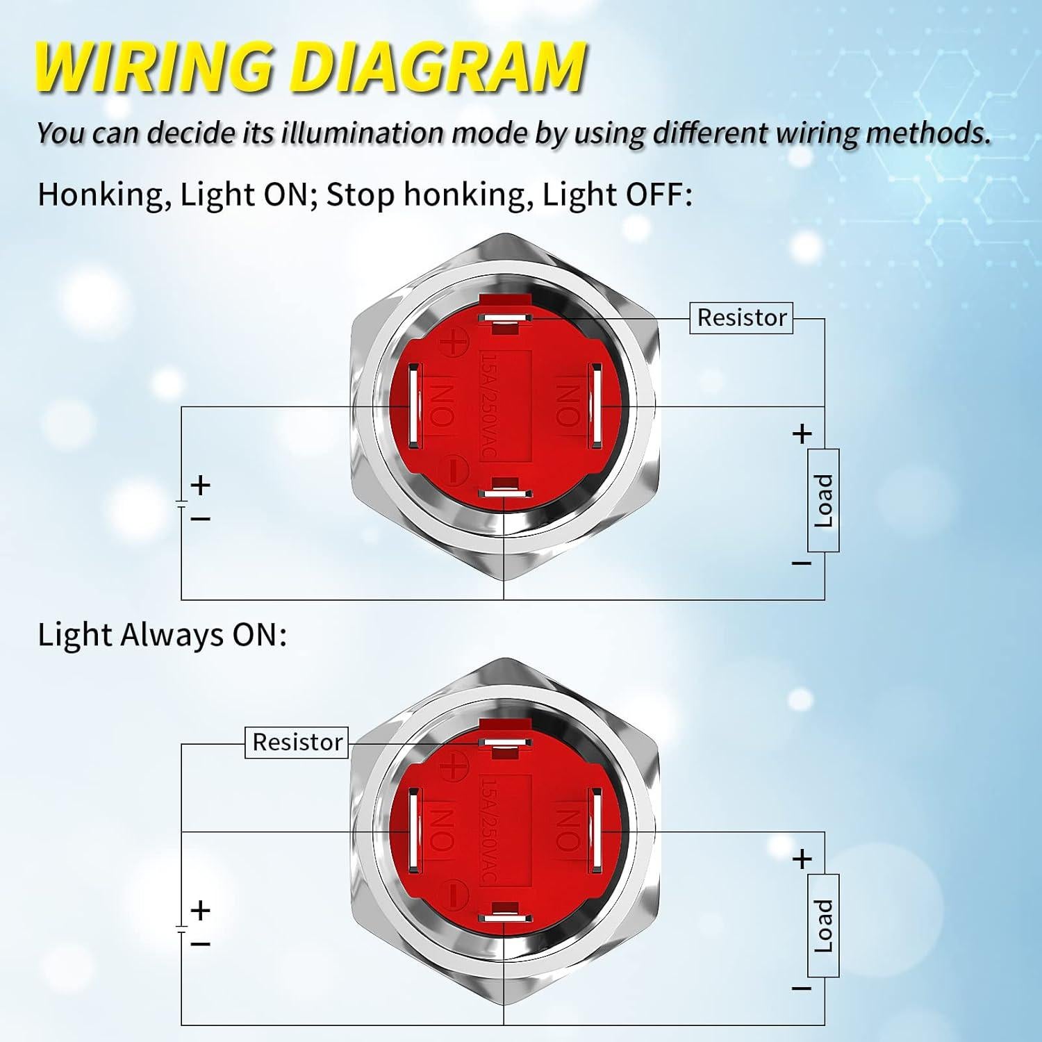 Interruptor de Botón de Cuerno Joinfworld 12V 20A Acero Inoxidable LED Azul