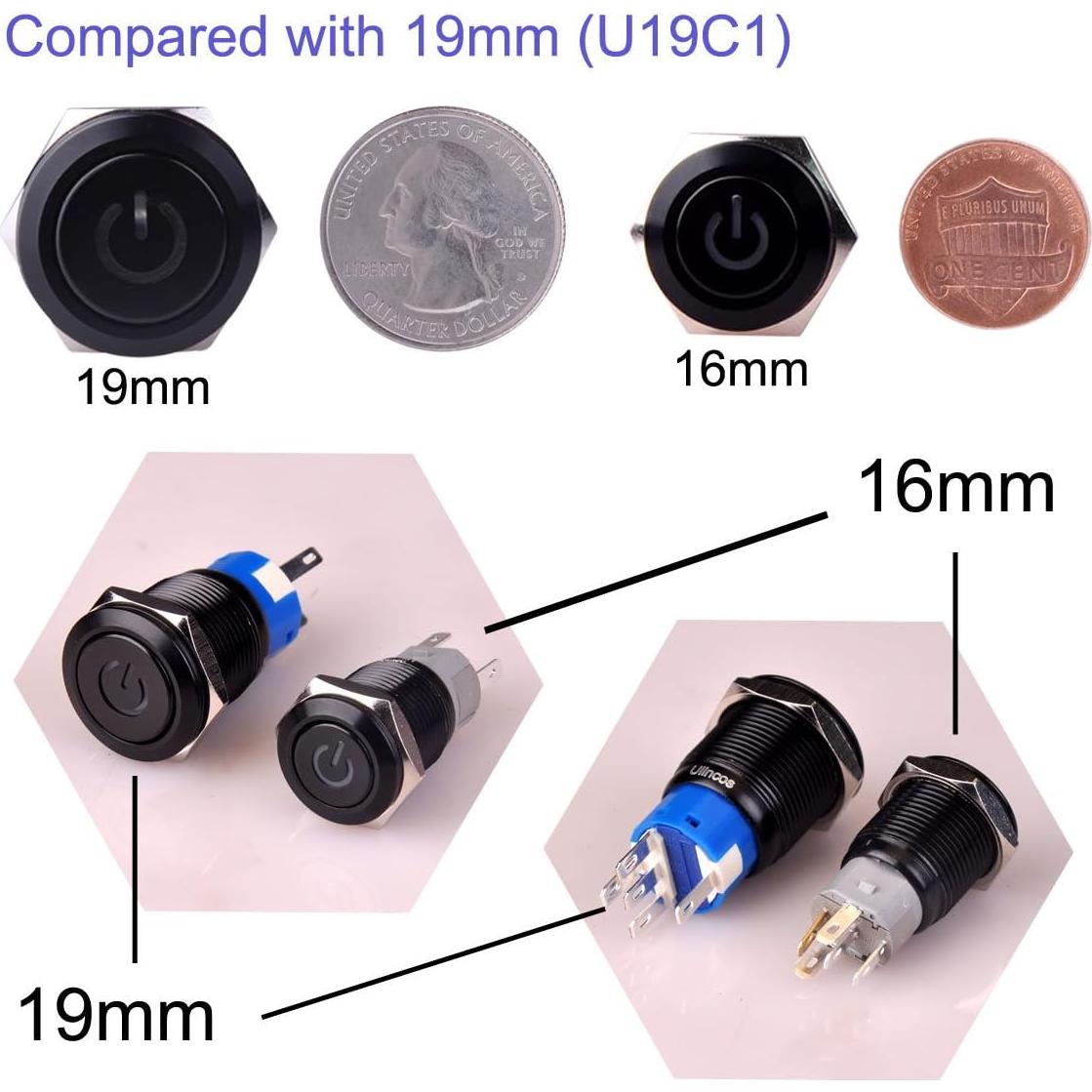Interruptor de Botón de Presión Ulincos U16F5 1NO1NC Azul