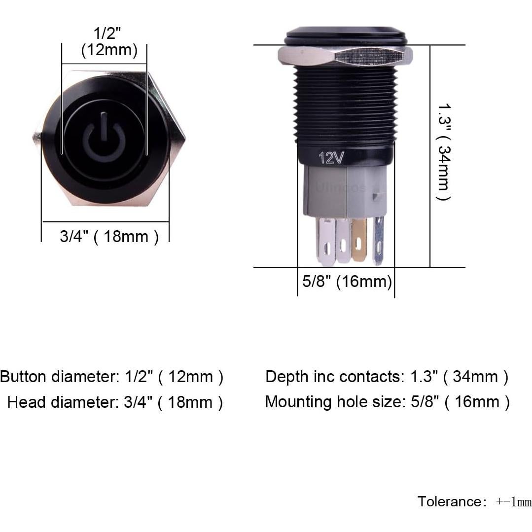 Interruptor de Botón de Presión Ulincos U16F5 1NO1NC Azul