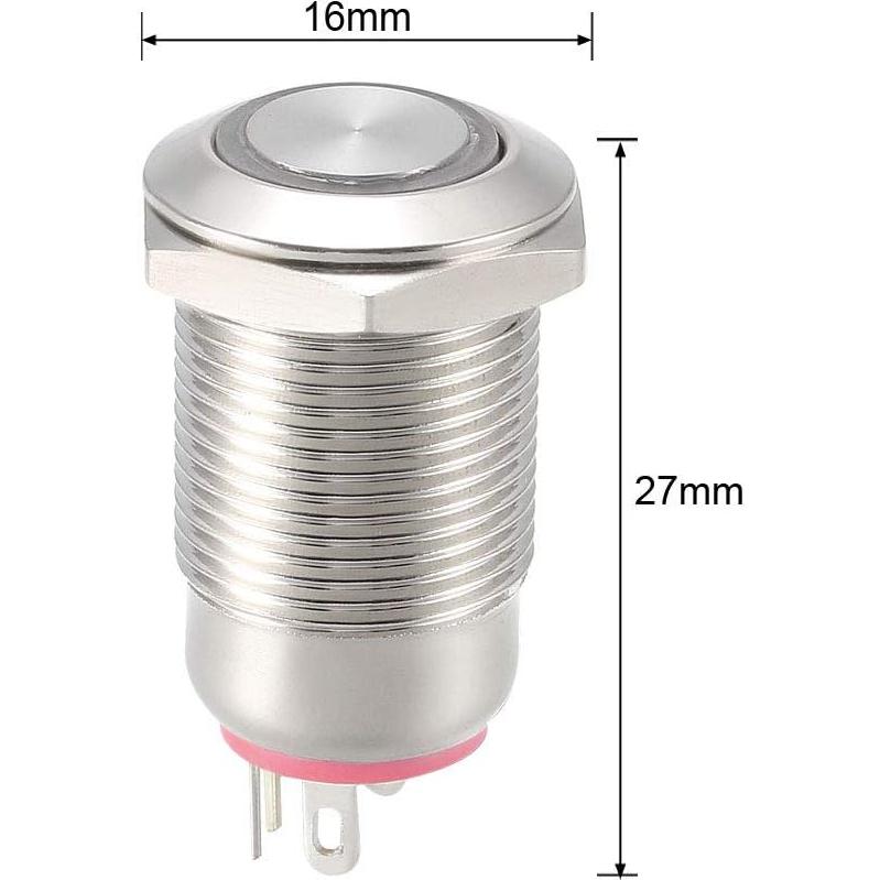 Interruptor de Botón Metálico uxcell 12mm 1NO Luz LED Roja