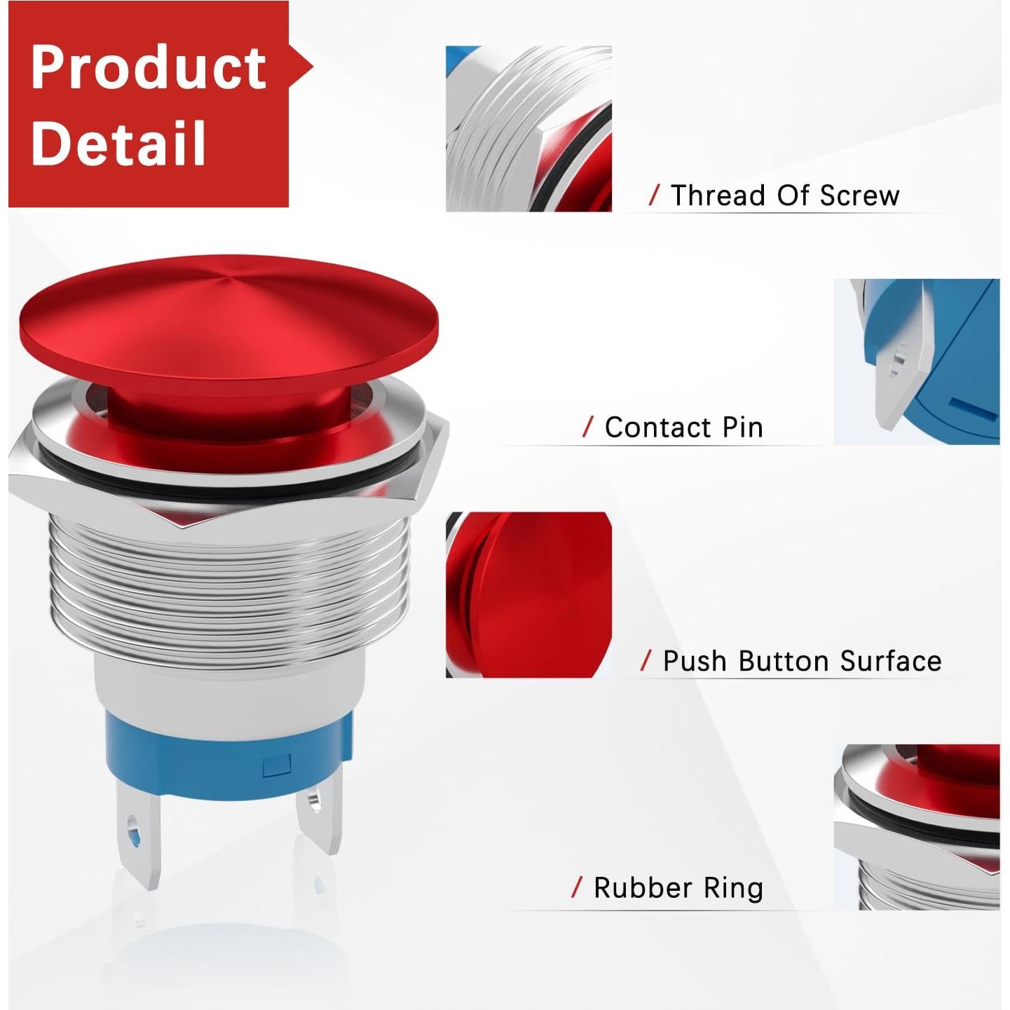 Interruptor Pulsador Momentáneo APIELE 19mm Rojo IP65 10A