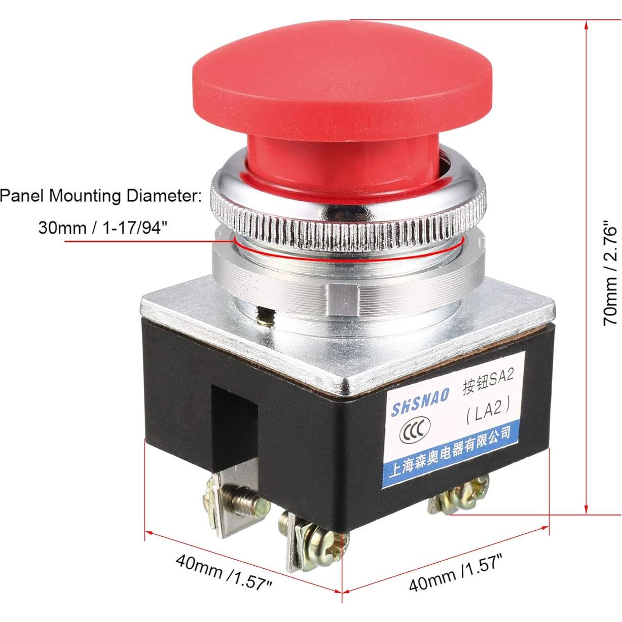 Interruptor Momentáneo Rojo uxcell 30mm AC 380V 5A