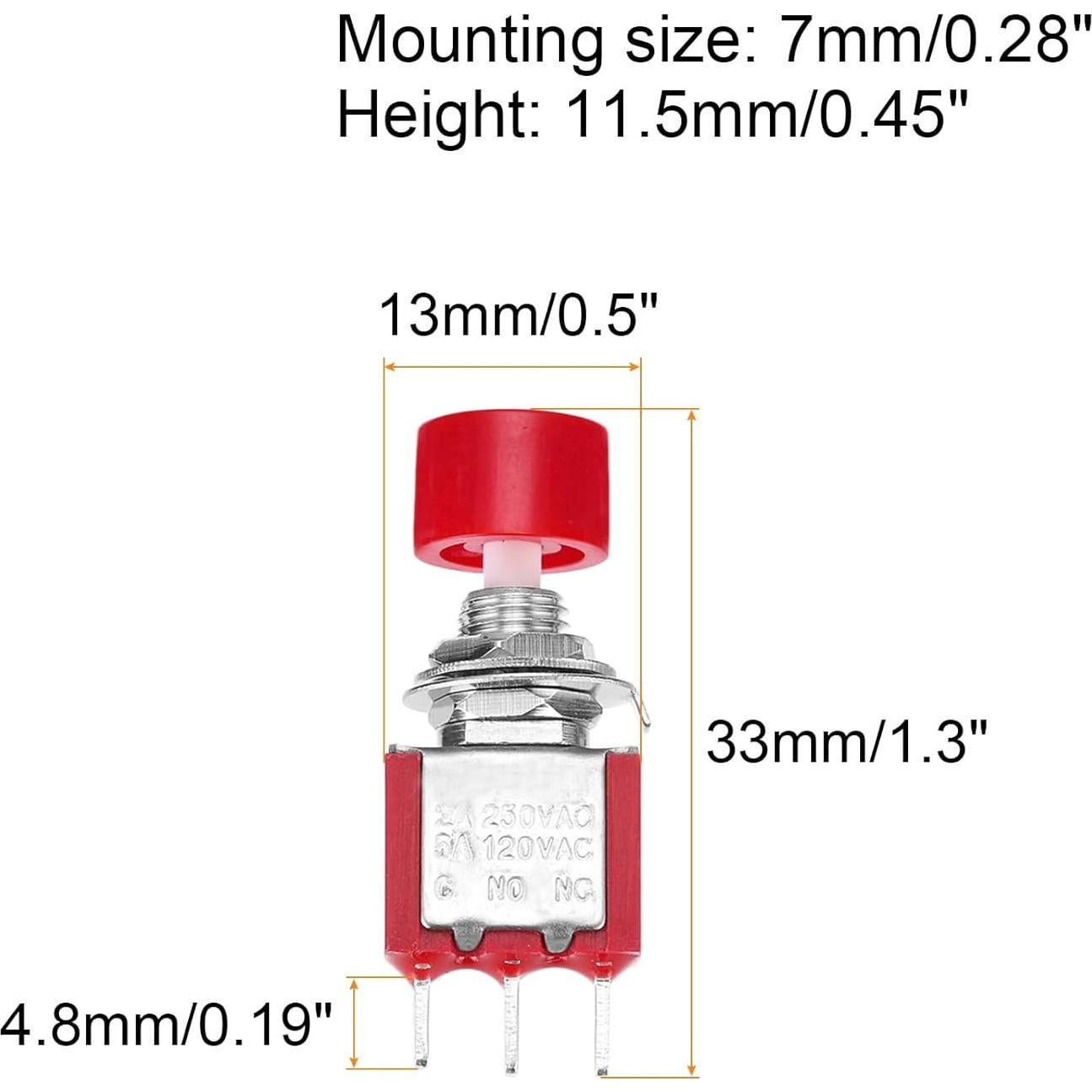 Interruptor de Botón Mini MECCANIXITY 3 Pcs 2A 250V Rojo