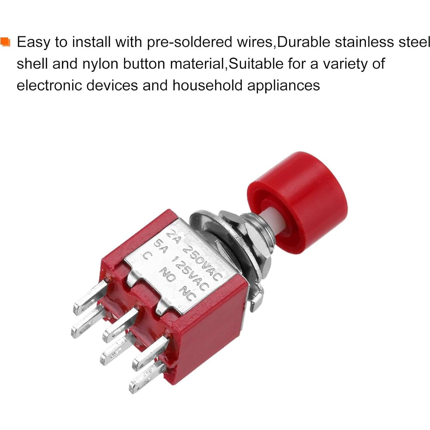 Interruptor de Botón Mini MECCANIXITY 3 Pcs 2A 250V Rojo