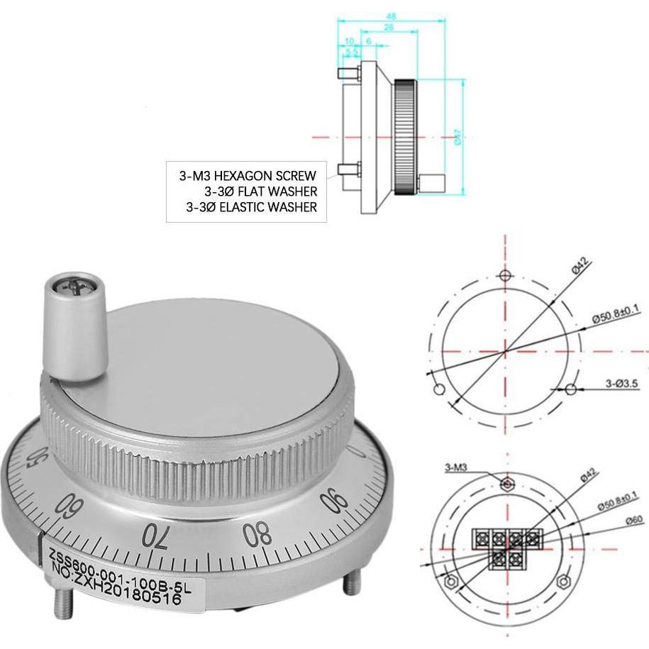 Codificador Rotativo Manual Yosoo 60mm 4 Terminales CNC