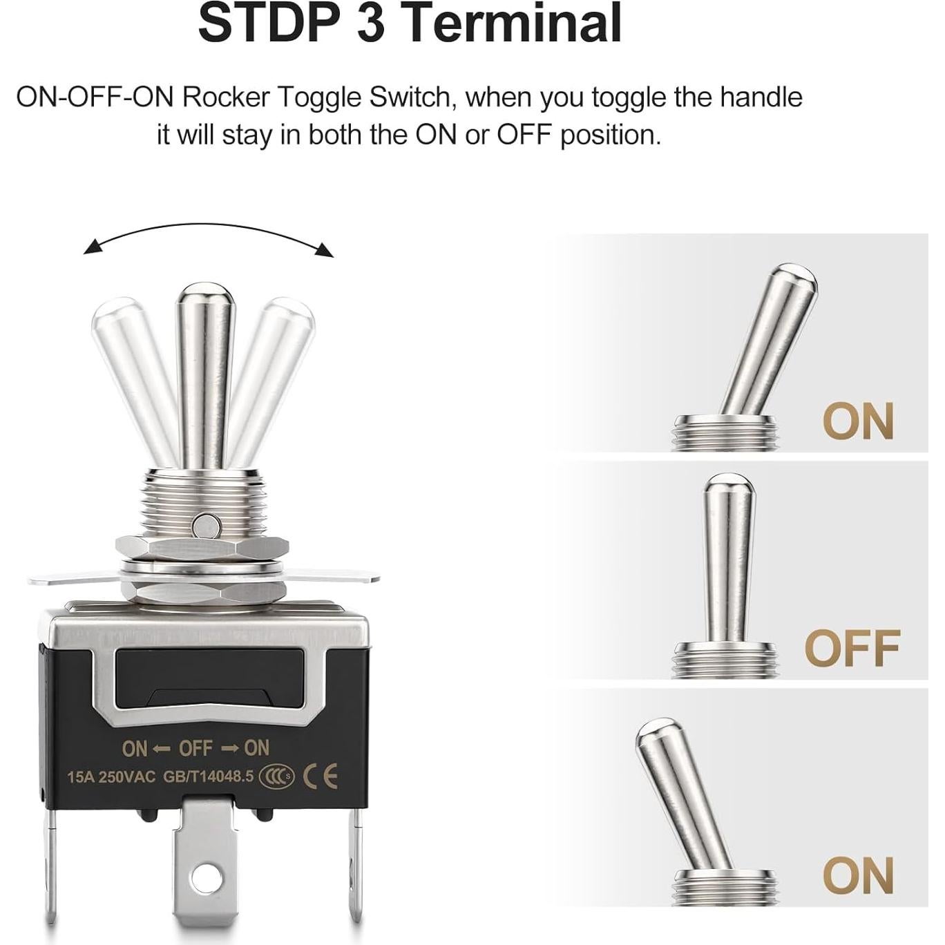 Interruptor de Palanca SPDT 3 Pines Baomain 15A 250V AC