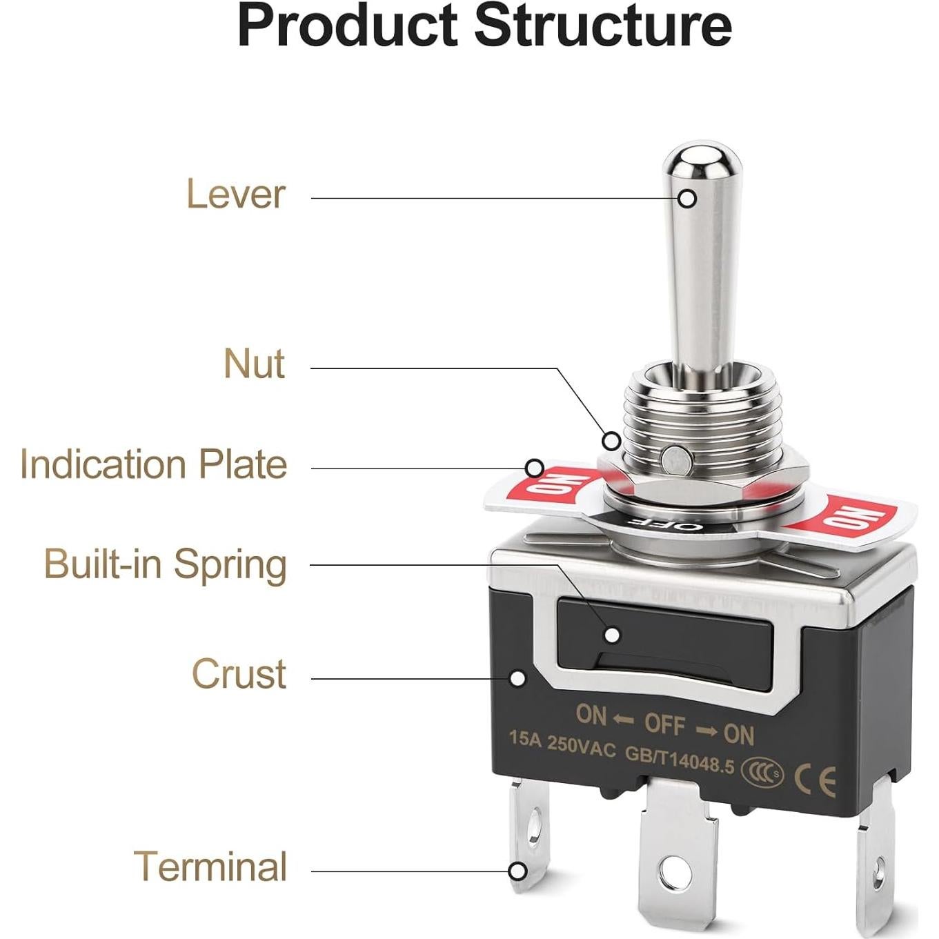 Interruptor de Palanca SPDT 3 Pines Baomain 15A 250V AC