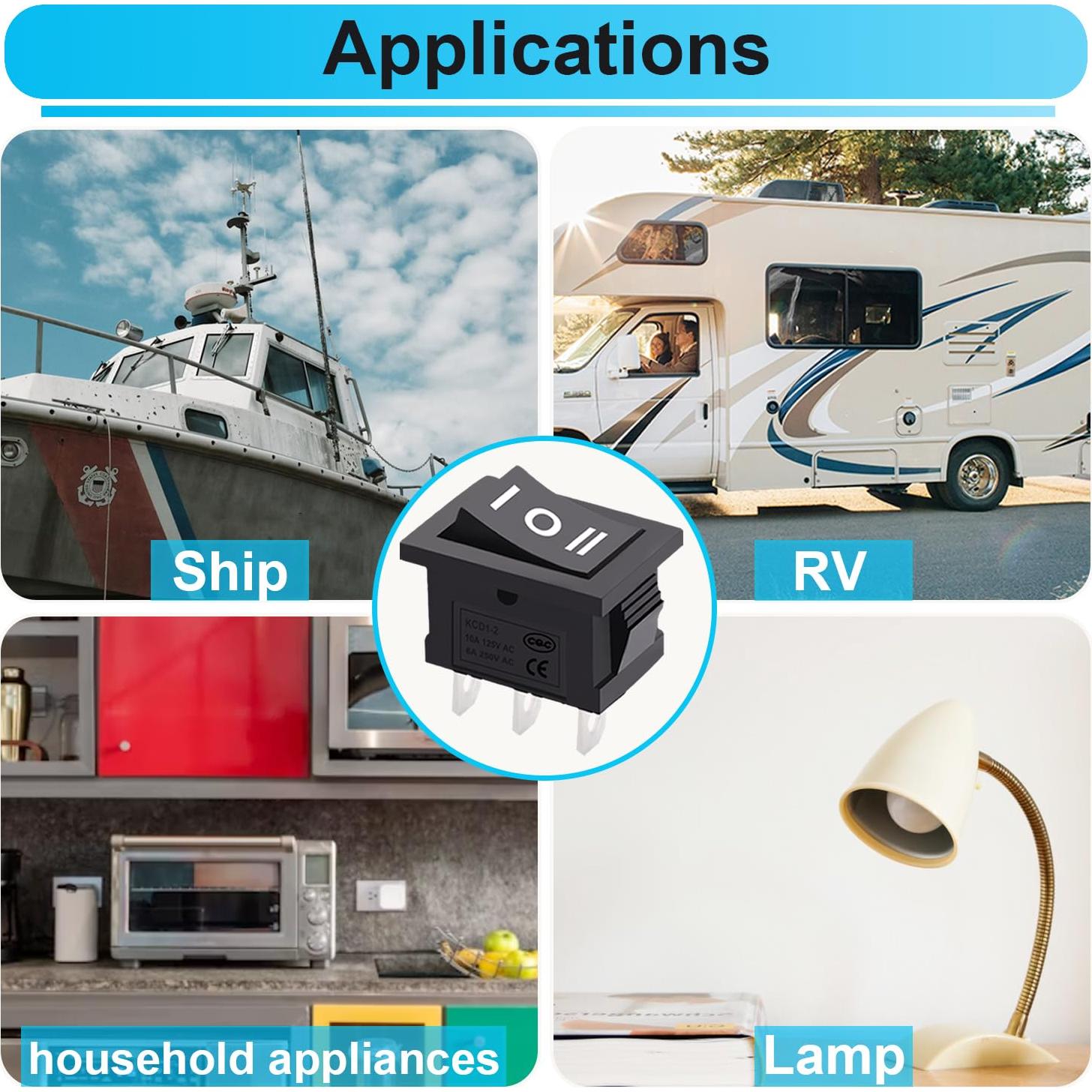 Interruptor Rocker 12V TWTADE KCD1-2-103 3 Posiciones 6 Pcs