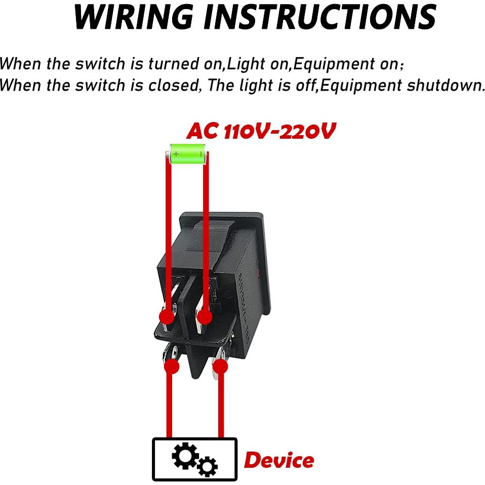 Interruptor Rocker Iluminado DPST 5 Pcs Mxuteuk Rojo 250V 6A