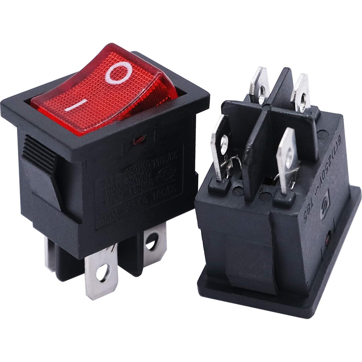 Interruptor Rocker Iluminado DPST 5 Pcs Mxuteuk Rojo 250V 6A