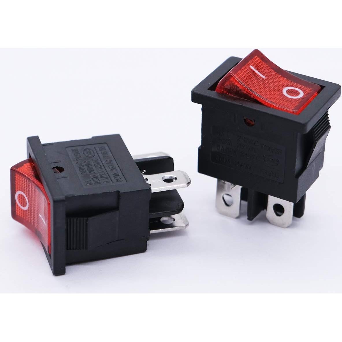 Interruptor Rocker Iluminado DPST 5 Pcs Mxuteuk Rojo 250V 6A
