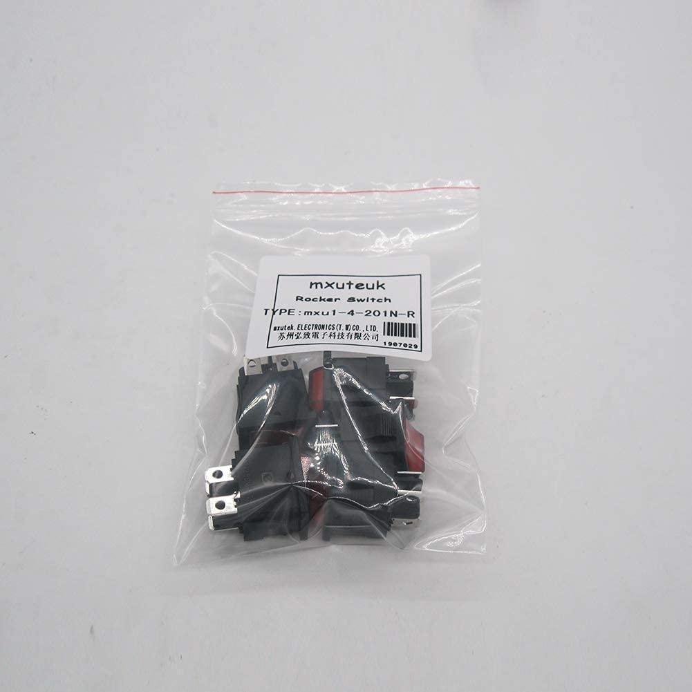 Interruptor Rocker Iluminado DPST 5 Pcs Mxuteuk Rojo 250V 6A