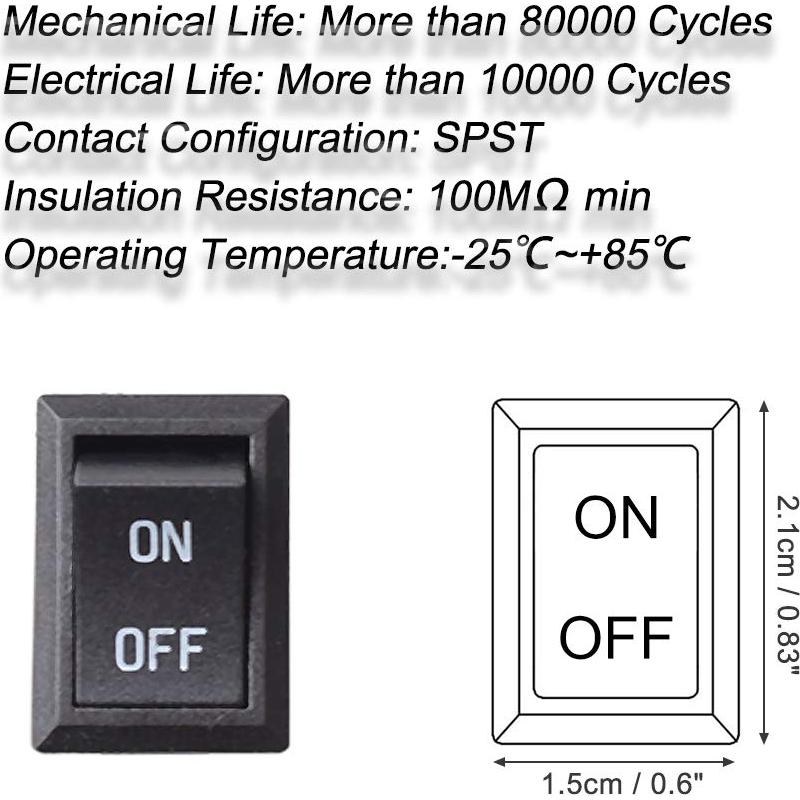Interruptor Rocker Mini SPST 2 Pines EKYLIN - Paquete de 5