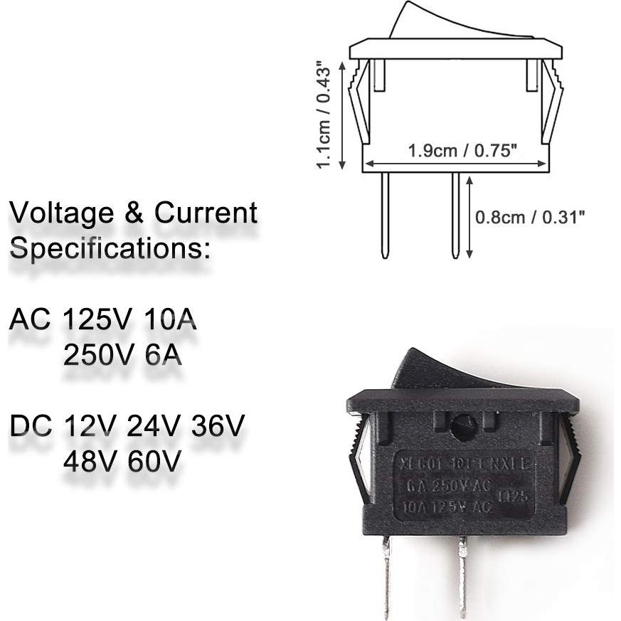 Interruptor Rocker Mini SPST 2 Pines EKYLIN - Paquete de 5