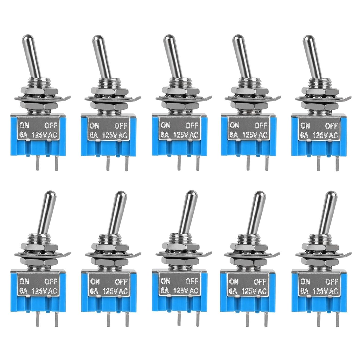 10 Interruptores de Palanca MTS-101 6A 125V 2 Pines ON/OFF