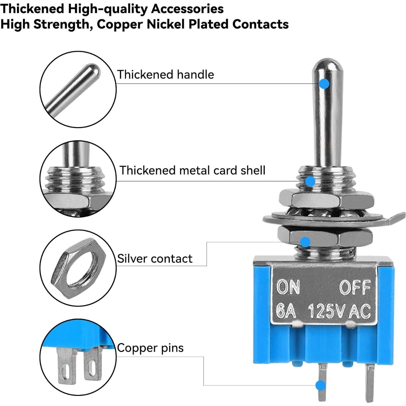 10 Interruptores de Palanca MTS-101 6A 125V 2 Pines ON/OFF
