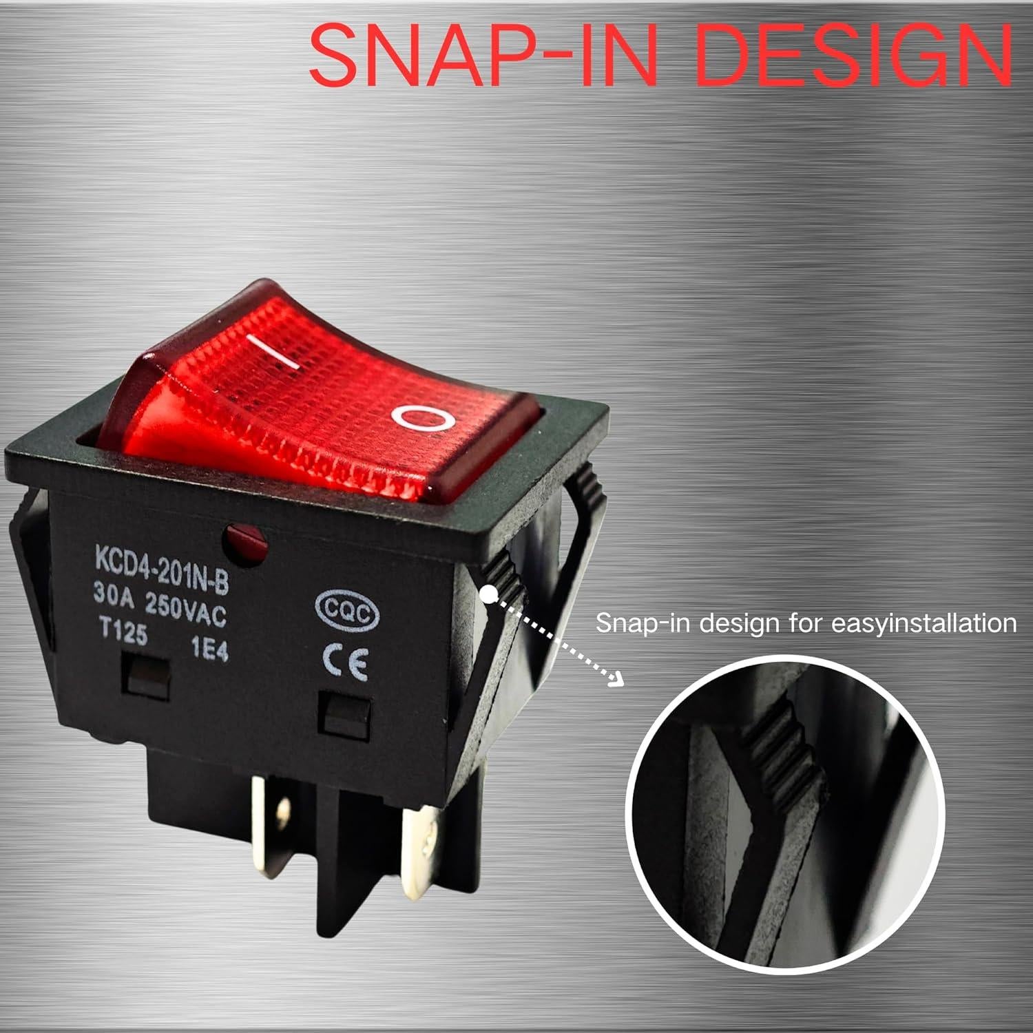 Interruptor Rocker KCD4 DPST 30A 250V con Luz Roja