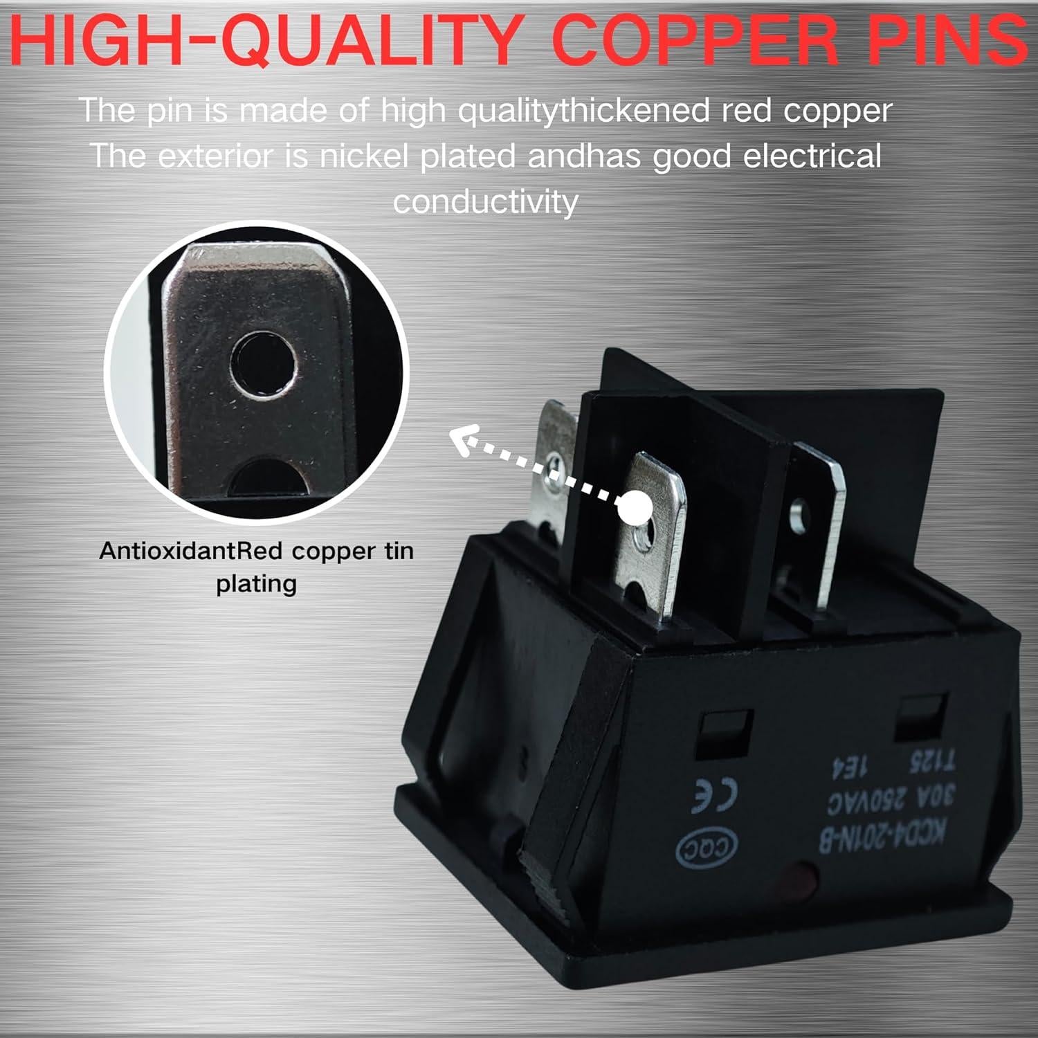 Interruptor Rocker KCD4 DPST 30A 250V con Luz Roja