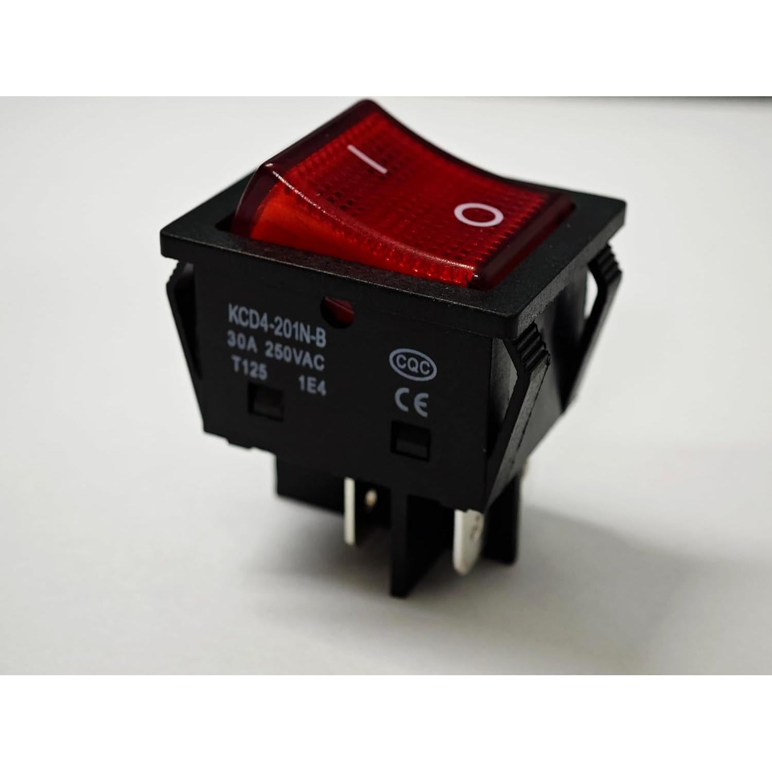 Interruptor Rocker KCD4 DPST 30A 250V con Luz Roja