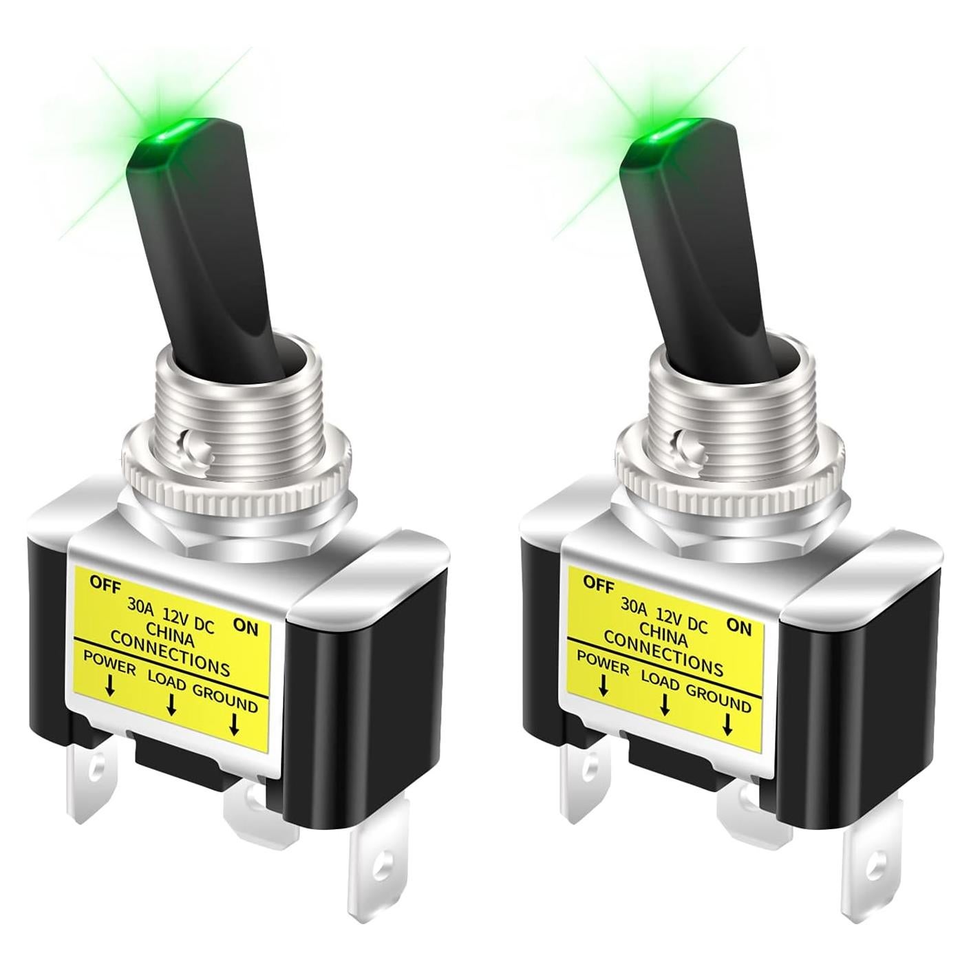 Interruptor de Palanca Iluminado DaierTek 12V Verde 30A - 2 Piezas