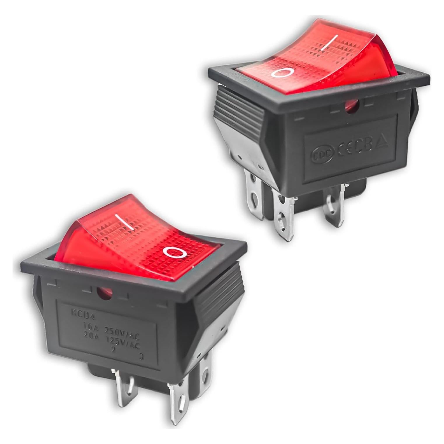 Interruptor Rocker DPST KCD4 4 Pines 16A 250V Rojo - 2 Pcs