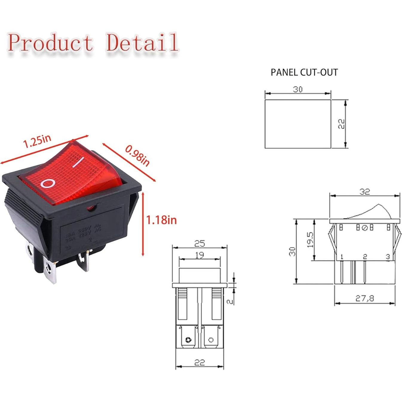 Interruptor Rocker DPST KCD4 4 Pines 16A 250V Rojo - 2 Pcs