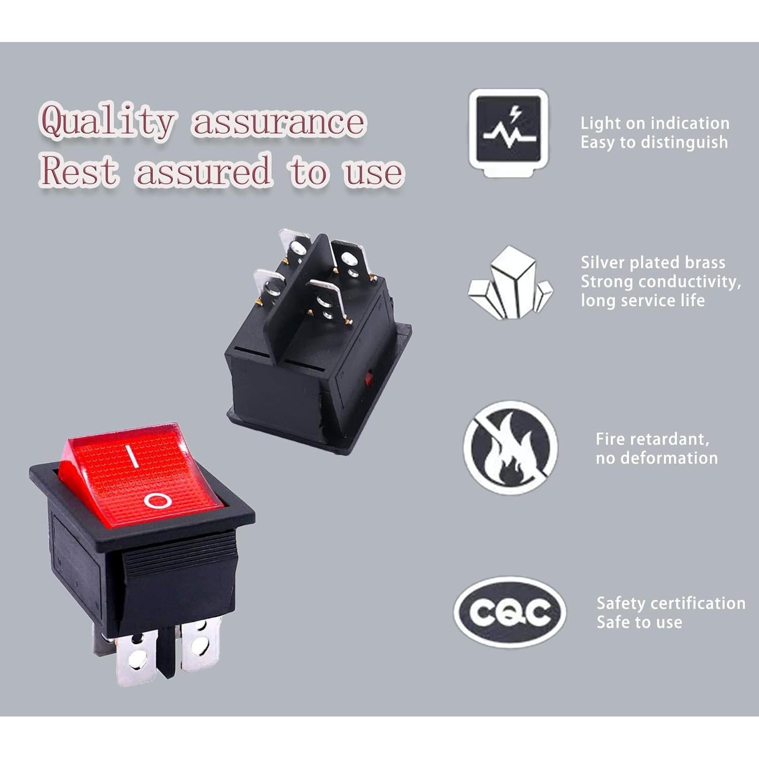 Interruptor Rocker DPST KCD4 4 Pines 16A 250V Rojo - 2 Pcs