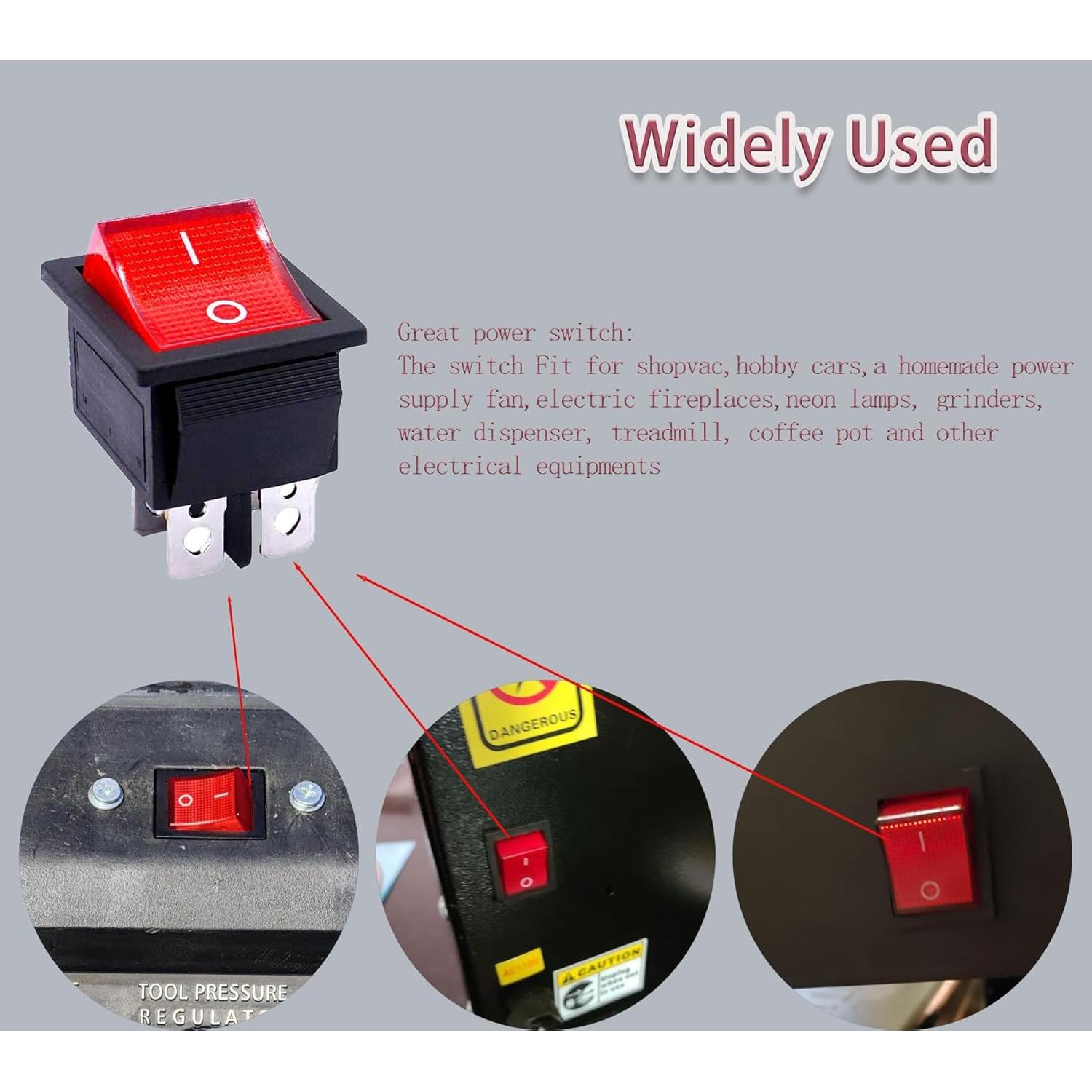 Interruptor Rocker DPST KCD4 4 Pines 16A 250V Rojo - 2 Pcs