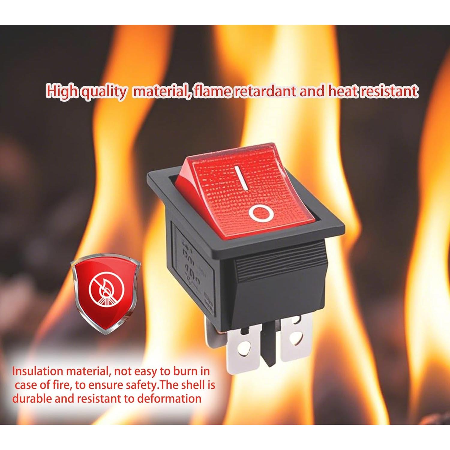 Interruptor Rocker DPST KCD4 4 Pines 16A 250V Rojo - 2 Pcs