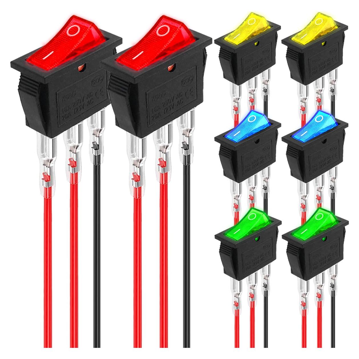 Interruptores de Palanca Iluminados LED MKBKLLJY 12V 20A 8 Pcs