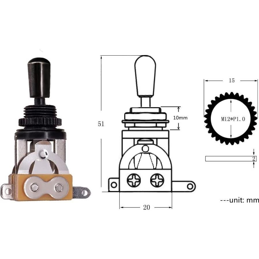 Interruptor de Palanca 3 Vías JD.Moon para Guitarra Eléctrica Negro