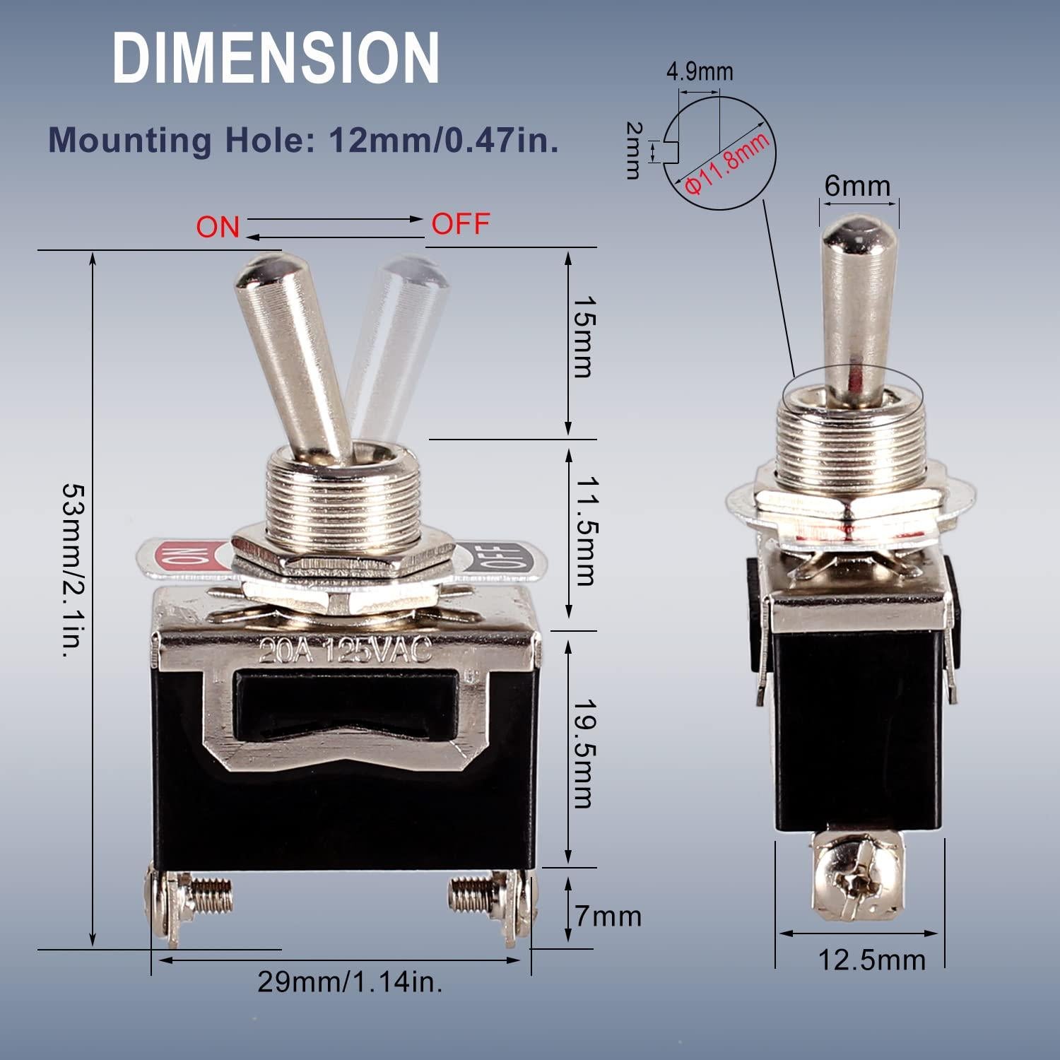Interruptor de Palanca DMWD 30A 12VDC 2P Negro ON/OFF